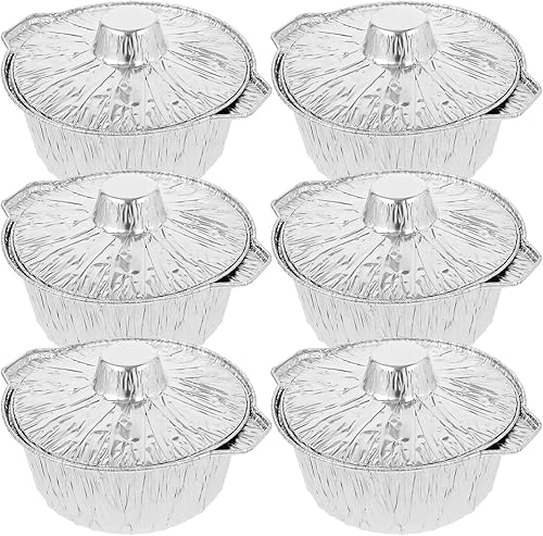 Miniatura 4 de GANAZONO Sartenes redondos de papel de aluminio de 8 pulgadas con tapas, 6 piezas desechables para sopas, bandejas de utensilios de cocina