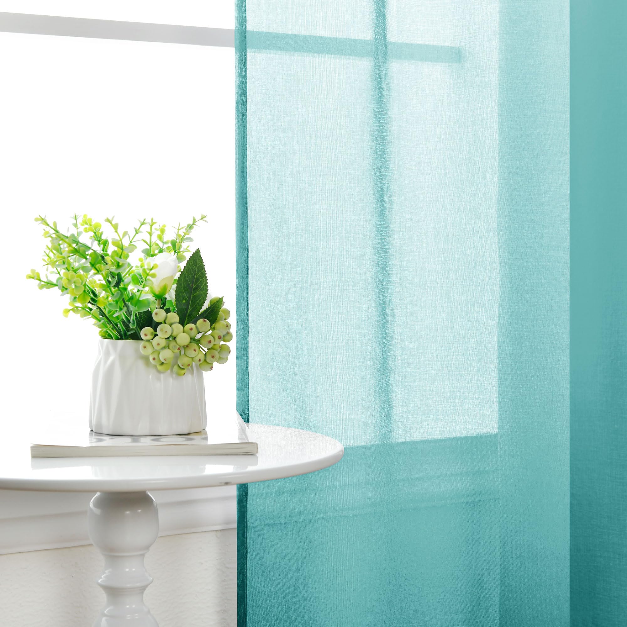 Hiasan Lot de 2 Voilages Rideaux Dégradé à Oeillet de Fenêtre en Polyester de Couleur Changée Voile Ombre Demi-Transparent Décor pour Salon Chambre Bureau，140x145cm Bleu Vert