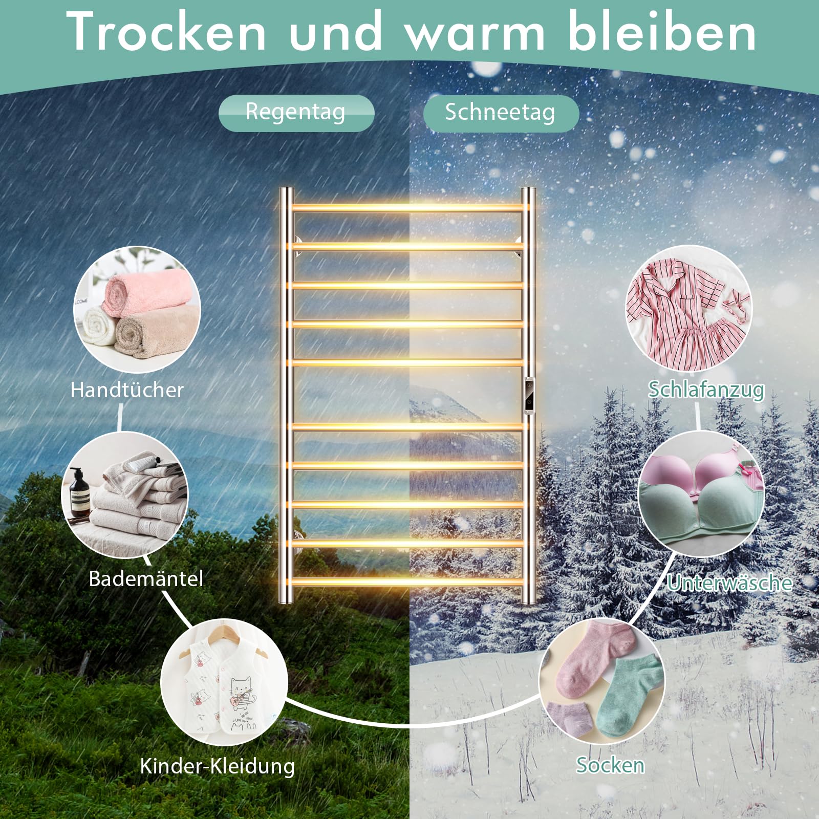 GOPLUS Handtuchheizkörper, elektrischer Handtuchwärmer aus Edelstahl, Handtuchtrockner mit LED-Touchscreen & Thermostat, für Badezimmer& Spa (53 x 11 x 86 cm, Silber)