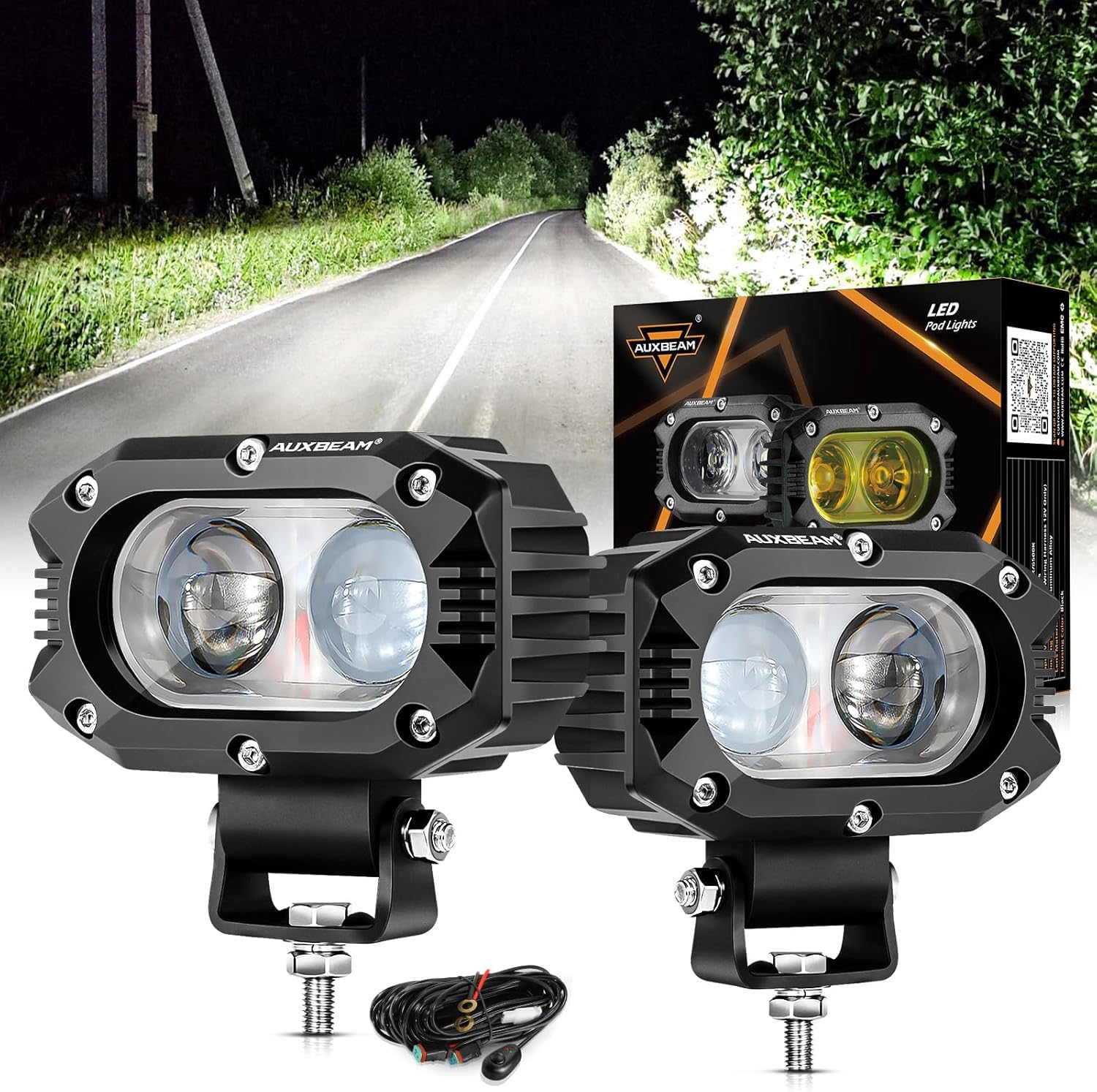2-Pack 4-Inch Flush Mount LED Pod Lights - 70W Spot Beams For Off-Road Vehicles