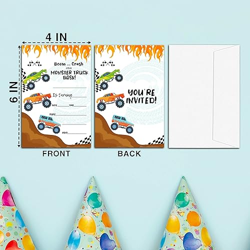 Miniatura 2 de Monster Truck Rally - Tarjetas de invitaciones para fiesta de cumpleaños, invitación de cumpleaños de camión para niños, invitaciones de relleno de