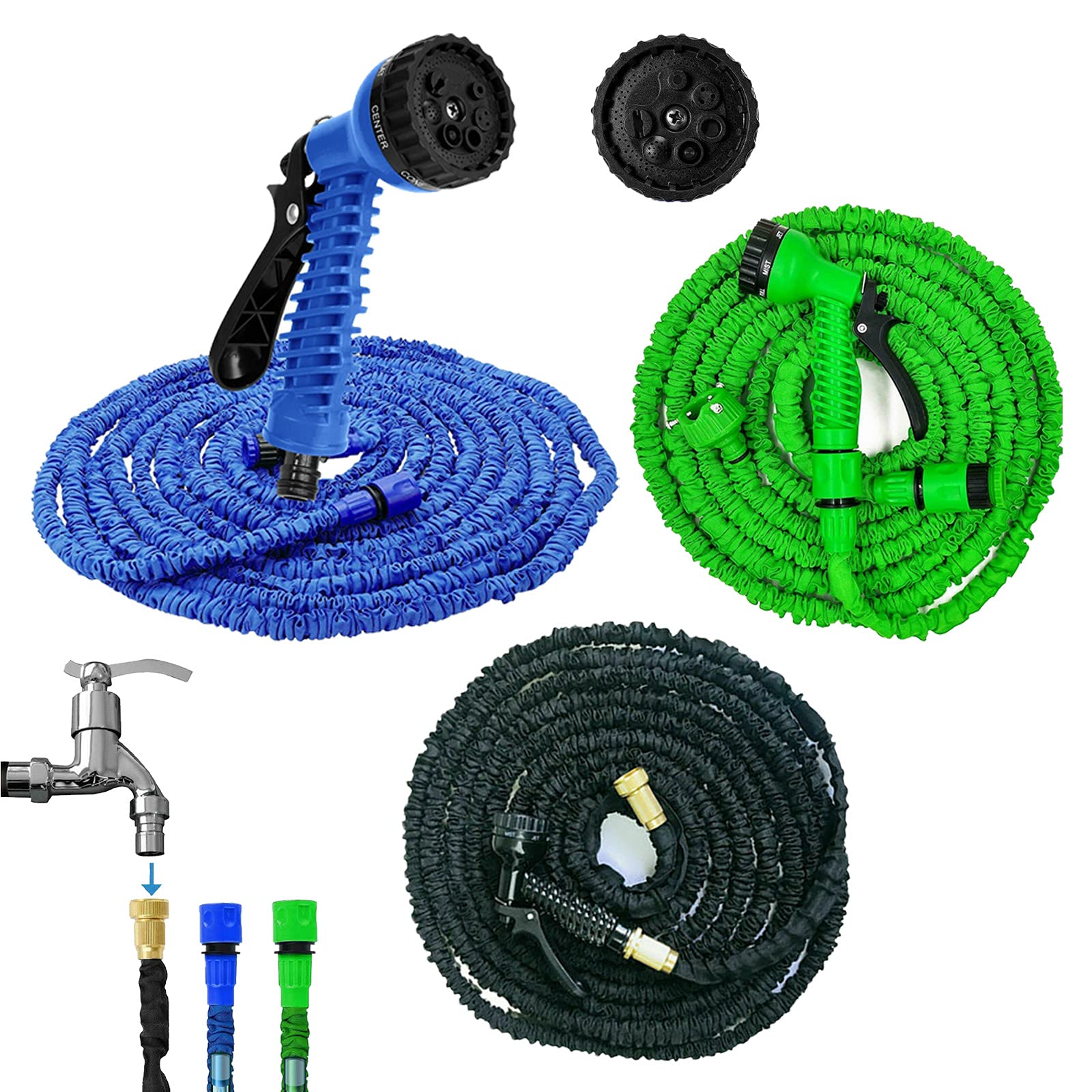 DICN 75FT Expandable Garden Hose Flexible Water Hose with 7 Pattern Spray Nozzle Leak-proof Retractable Lightweight 3 Layer Latex Core Durable Solid Connector Kink-Free Hose Pipe for Indoor Outdoor
