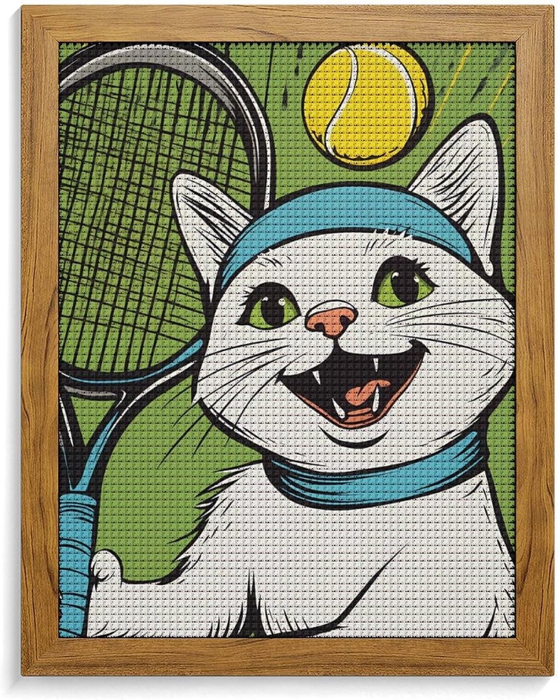 Tennis Queens Cat Diamond 5D Painting Kits with Frame DIY Full Round Drill Gem Art Crafts for Home Wall Decor 16 X 20in Yellow Wood 40 * 50cm