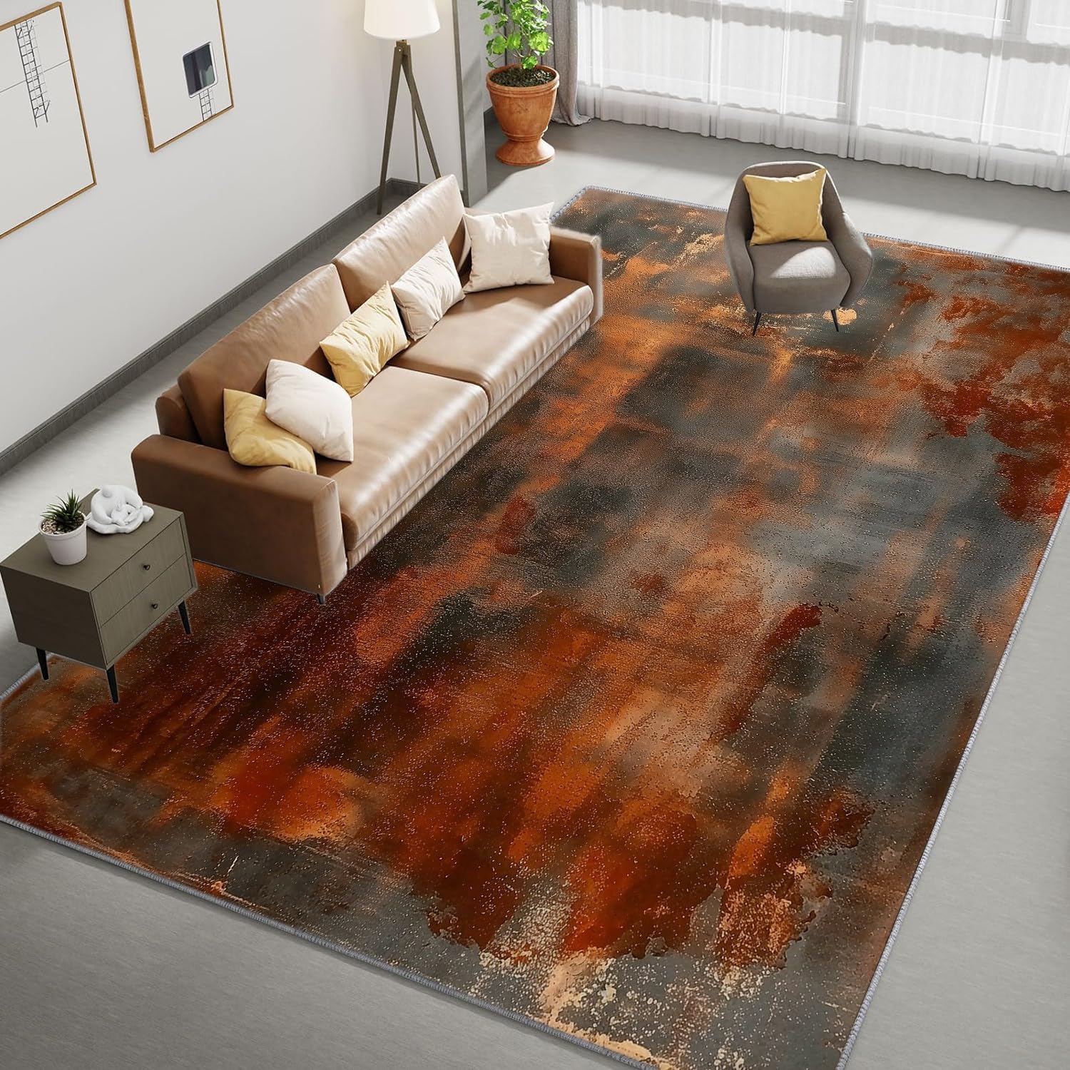 Tapis Rétro Peinture Abstraite Fond Industriel salon Moderne Grand Antidérapant à Poils Courts Doux Bureau Chambre 160x230 cm