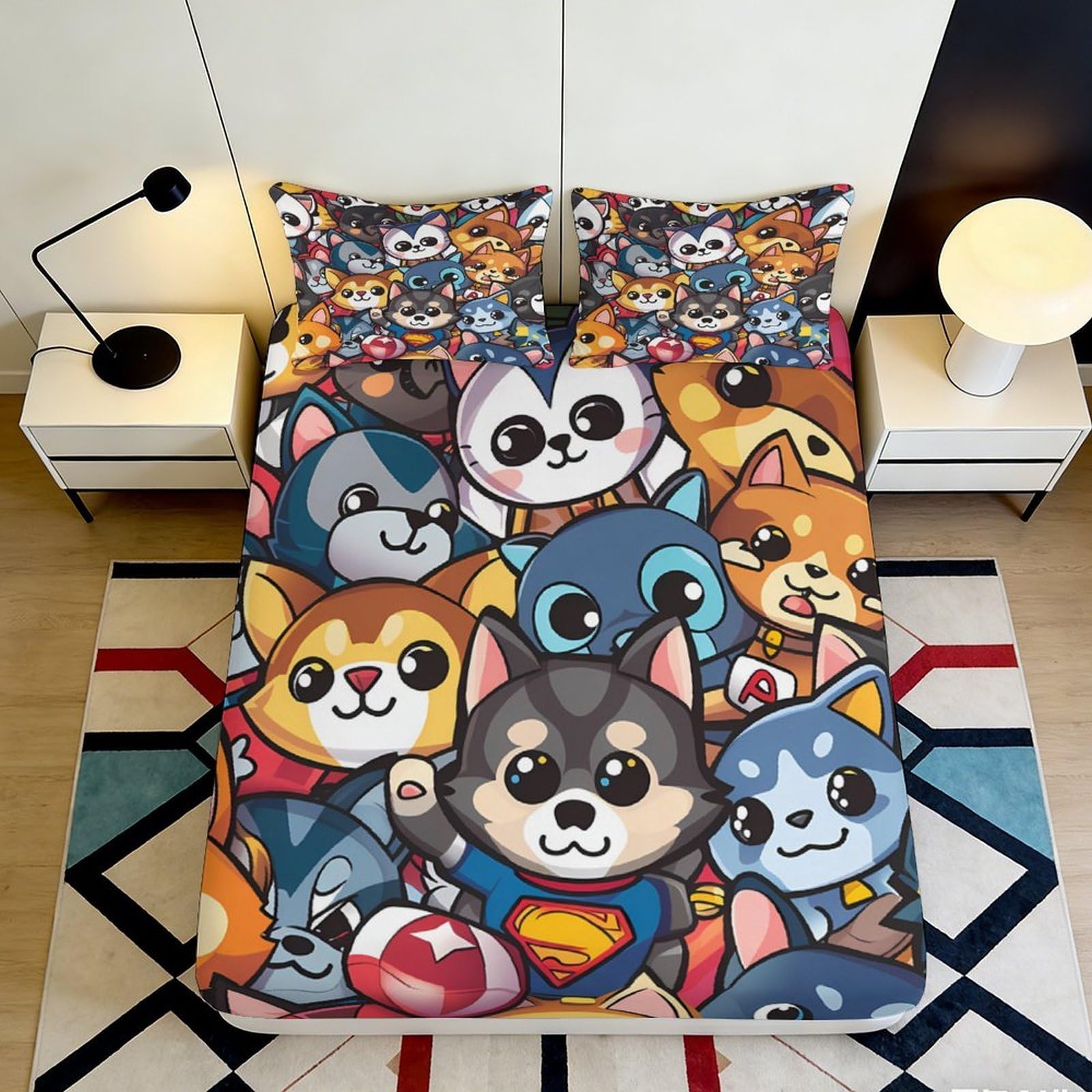 3D Printed Cartoon Animal Fitted Sheet Microfiber Deep Pocket Bedroom Bedding Cartoon Animal Mattress Fitted Cover Elastic Hem 90x200x25cm
