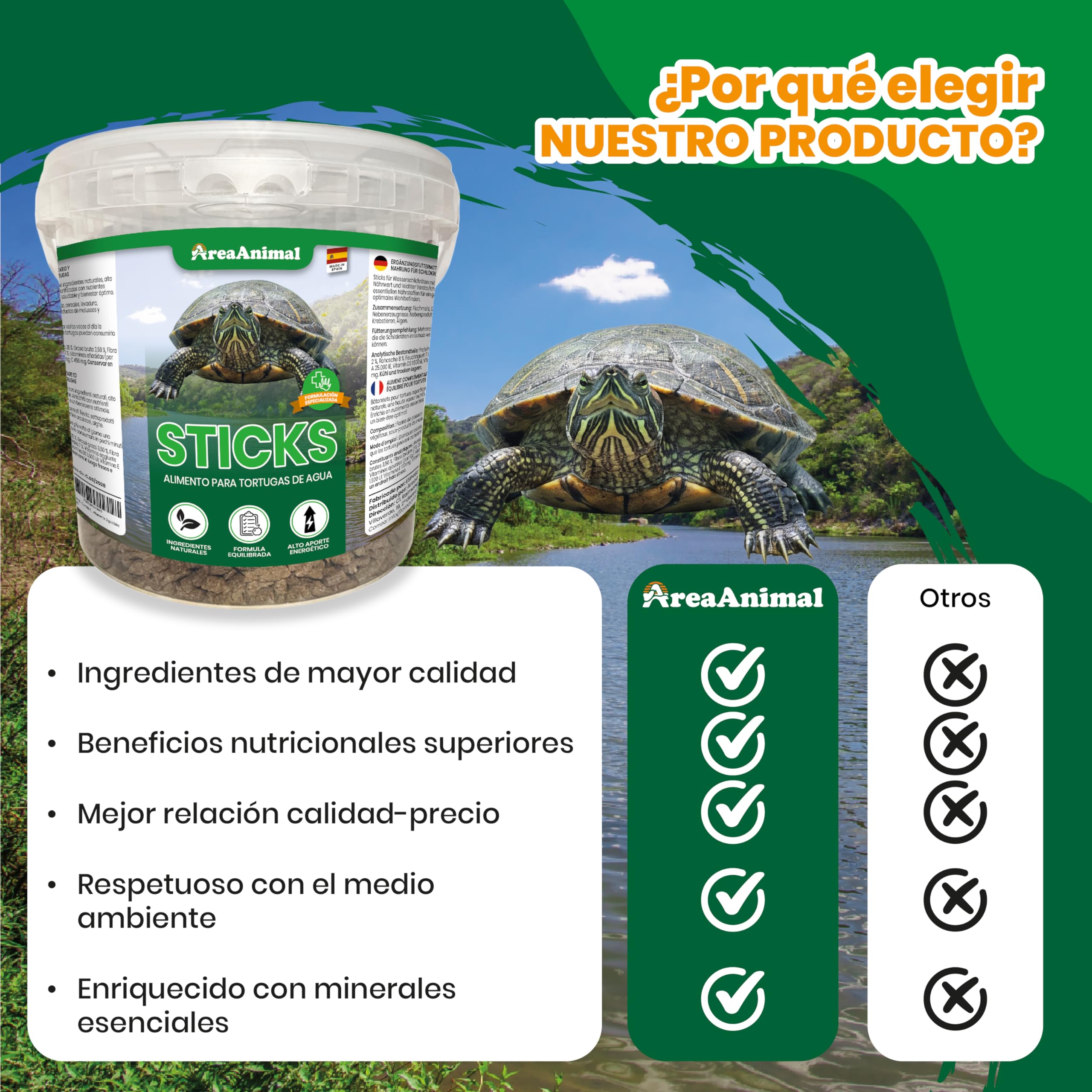 Comida Tortugas de Agua, 1.5KG/5L Comida Tortuga Stick, Alimento Tortuga Agua con Alto Valor Nutritivo, Alimento Tortugas Altamente Digestibles