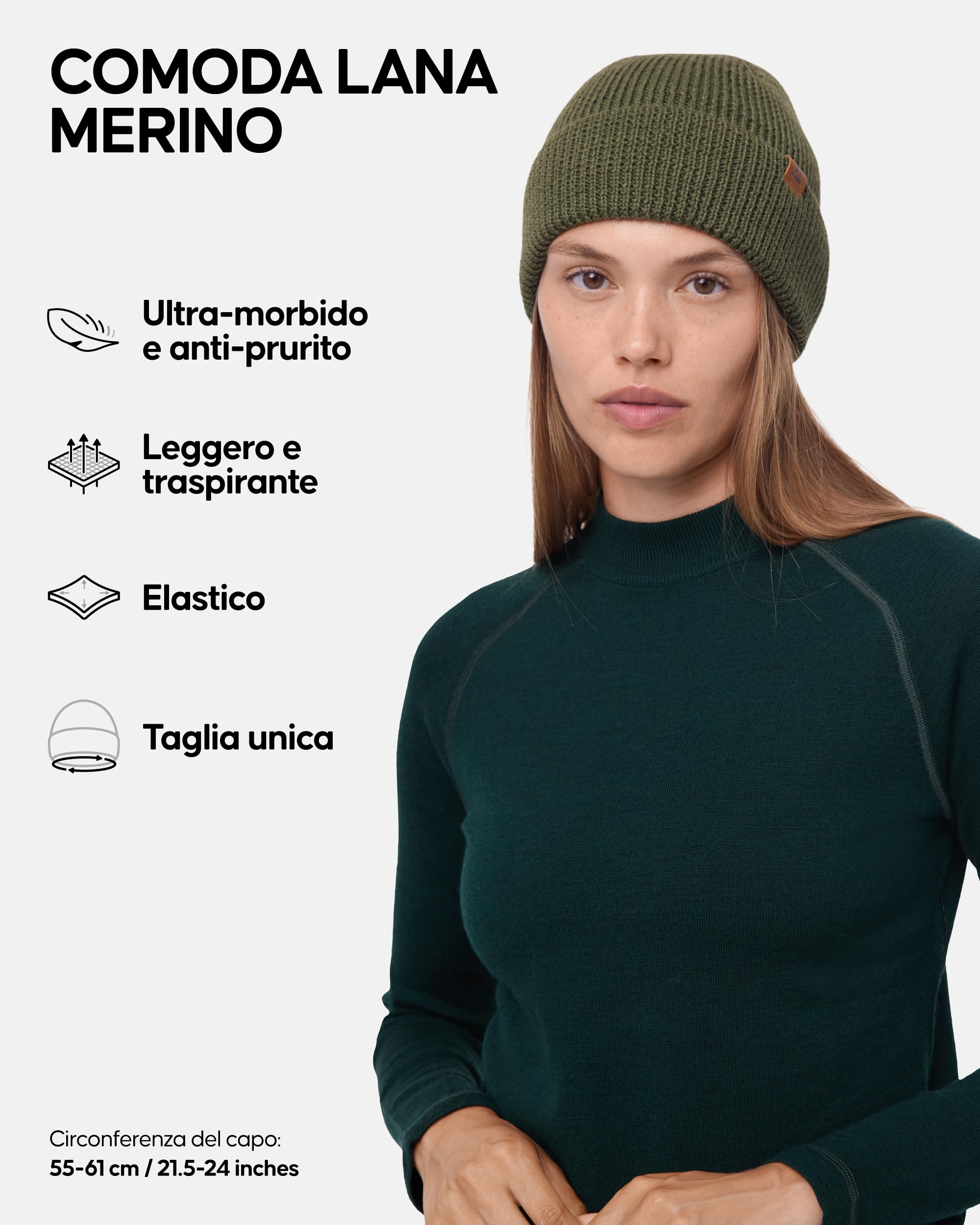 DANISH ENDURANCE Cappello Lana Merino, Berretto Uomo Donna Invernale, Beanie in Maglia Termica