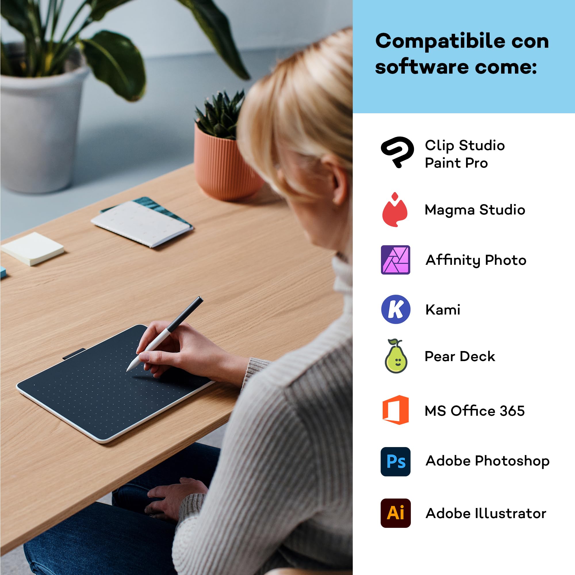 Tavoletta con penna Wacom One M inclusa penna EMR senza batteria, connessione Bluetooth, per Windows, Mac, Chromebook e Android. Perfetta per creativi principianti, per il disegno in digitale