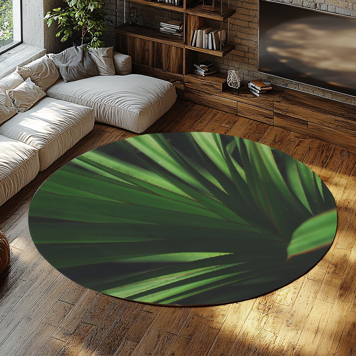 Tapis de sol antidérapant lavable imprimé tropical vert 160 cm pour habiller vos pièces