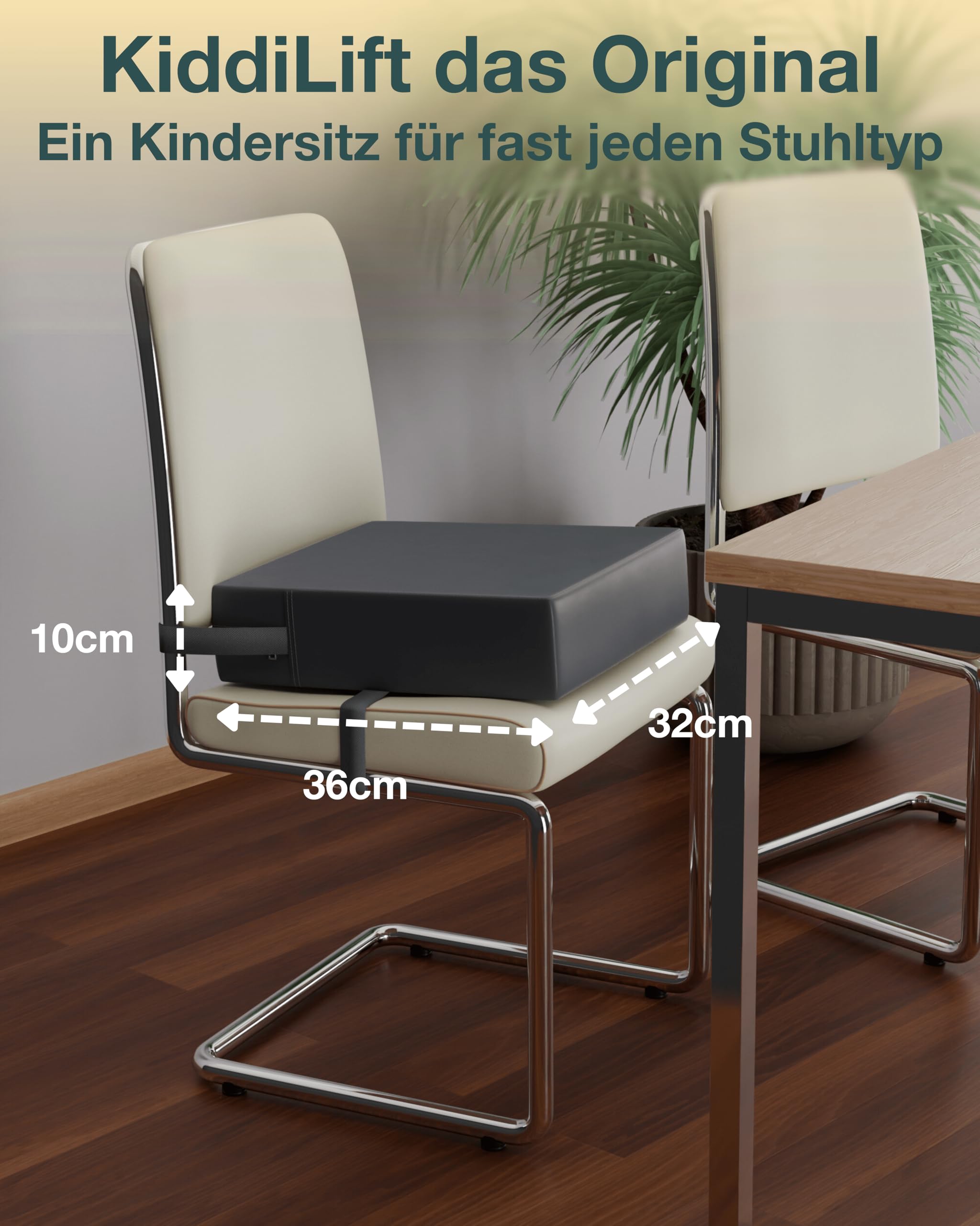 Kiddilift Das Original | Kinder Sitzerhöhung Stuhl mit 10 cm Polsterung | Hochwertige Stuhlerhöhung rutschfest & abwischbar | Verstellbare Gurte – flexibel einsetzbar Esstisch & Reisen | inkl. E-Book