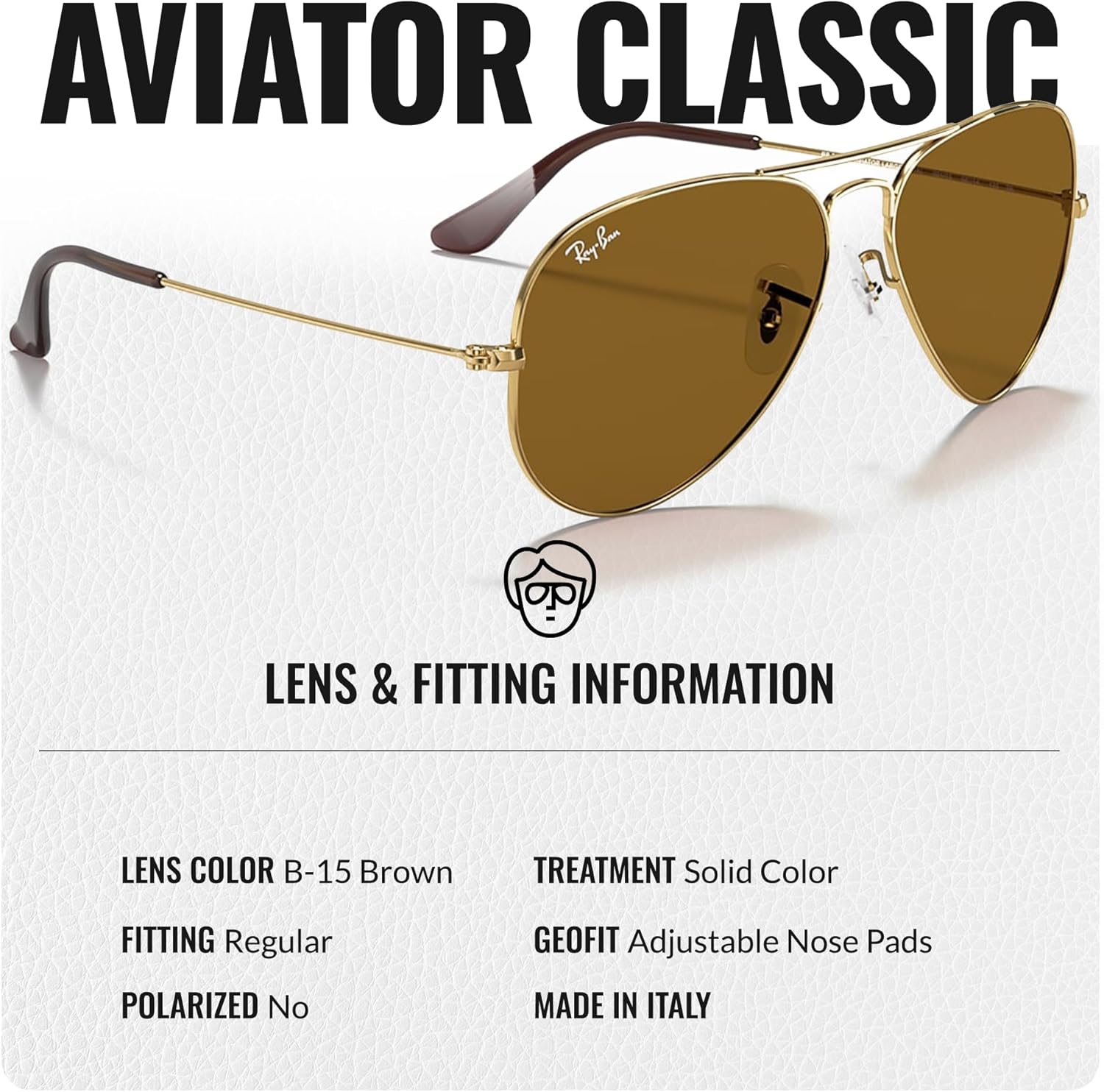 Ray-Ban RB3025 AVIATOR CLASSIC Pilot Shaped Sunglasses for Men & Women with Official RAYBAN Eyewear Kit