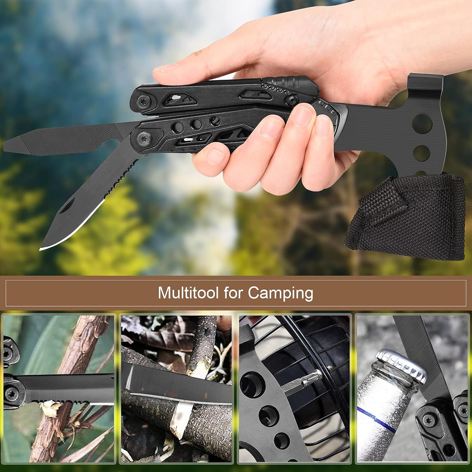 Camping multitool,Camping tools,Gifts for Men, Multitool Camping Axe, 15 in 1 Camping Hatchet with Credit Card Tool for Camping Hiking Repairing