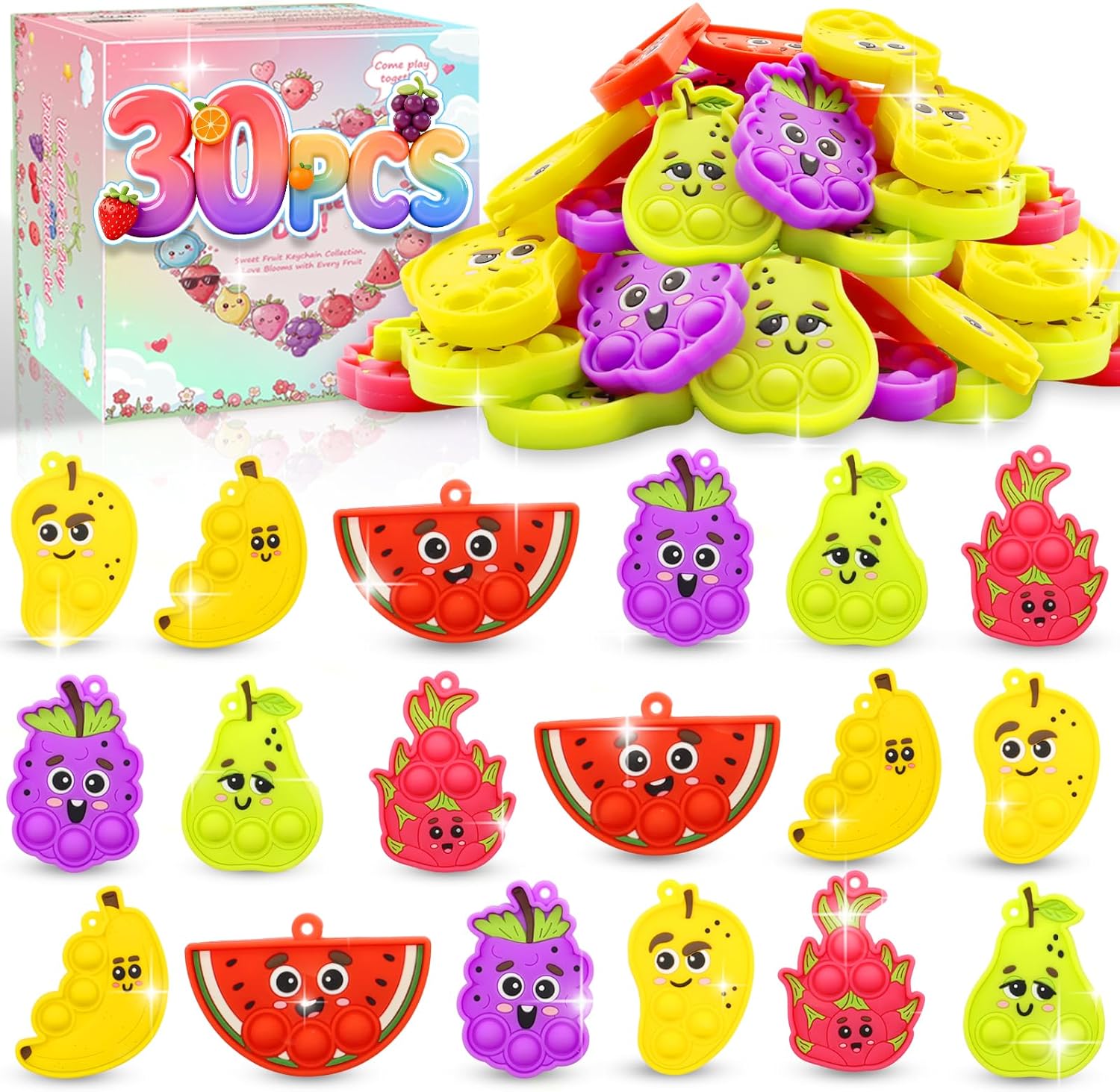 30pcs Animal Mini Pop it Keychain, Easter Eggs Fillers, Easter Basket Stuffers, Party Favors, Goodie Bag Stuffer, Stocking Stuffers Kid, Prize Box Toys for Kids Classroom Gifts, Sensory Fidget Toys