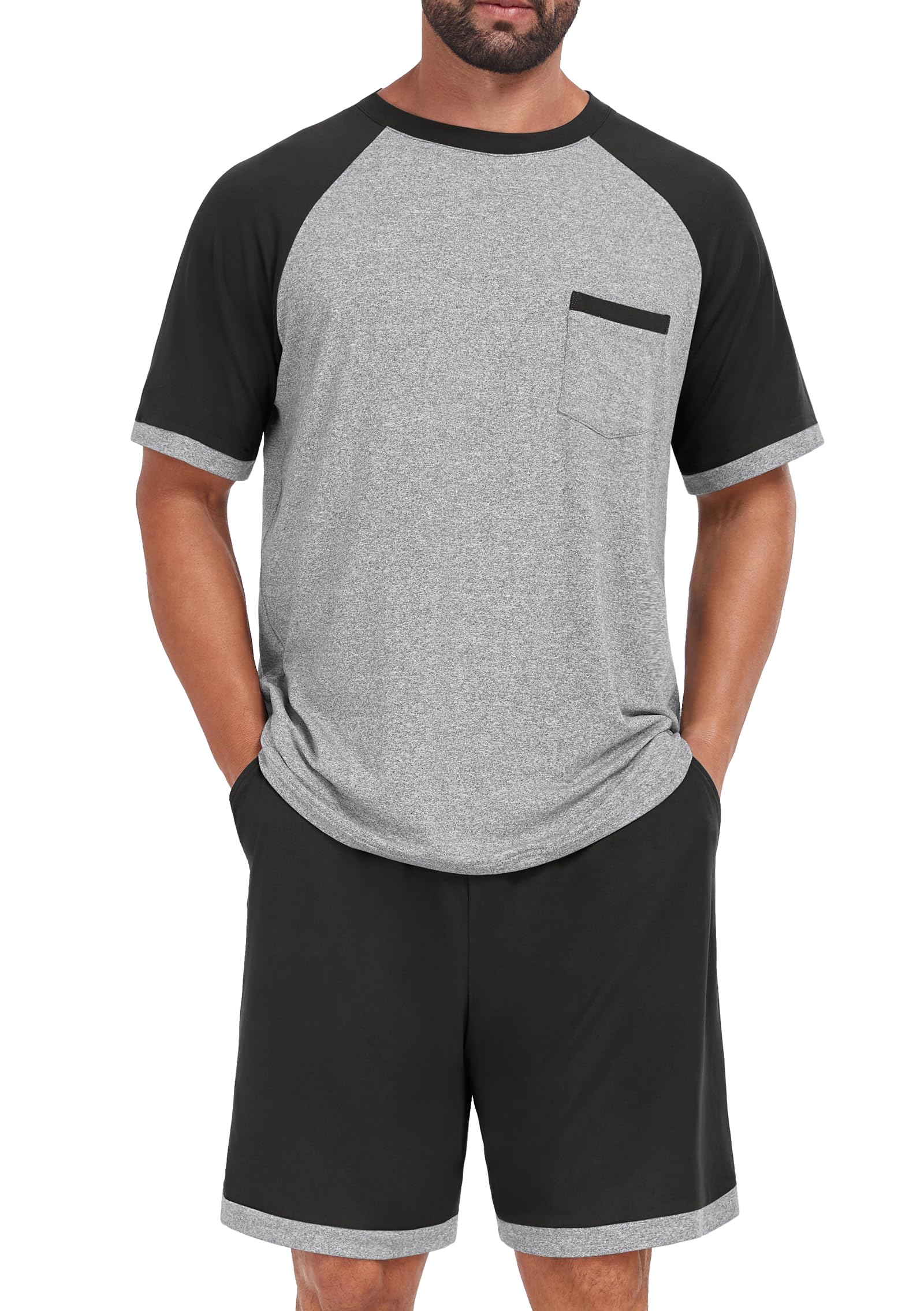 Mens Pajamas Set Shirt and Shorts Lightweight Summer Sleepwear