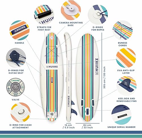 Miniatura 80 de HUIIKE Tabla de remo inflable para adultos con accesorios incluidos, remo, aletas, bomba. Tabla de remo de pie, gran estabilidad y resistencia. 10
