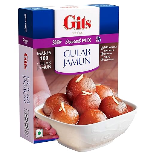 Gits Instant Gulab Jamun Dessert Mix, Makes 100 per Pack, Pure Veg, Delicious Indian Dessert and Mithai, 500g