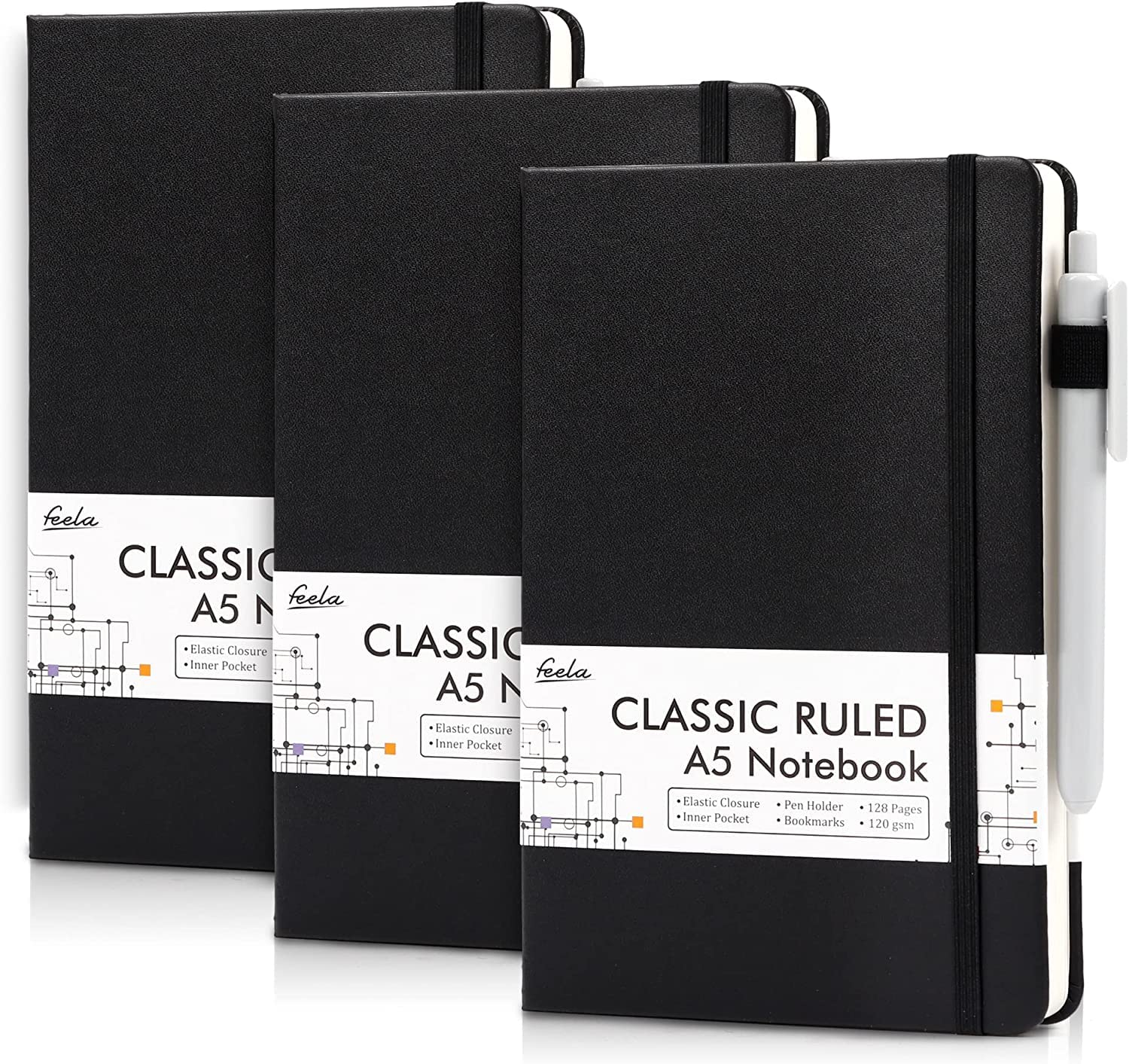 Carnet de notes A5 ligné rigide 128 pages lot de 3 pour prise de notes bureau - 7