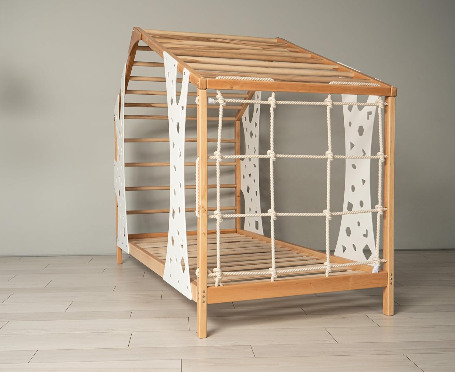 BUSY WOOD Montessori Bed for Toddlers - Toddler Montessori Bed - Twin Bed Frame for Kids - Indoor Climbing Gym Bed - Jungle Gym Bed - Wooden Monkey Gym Bed