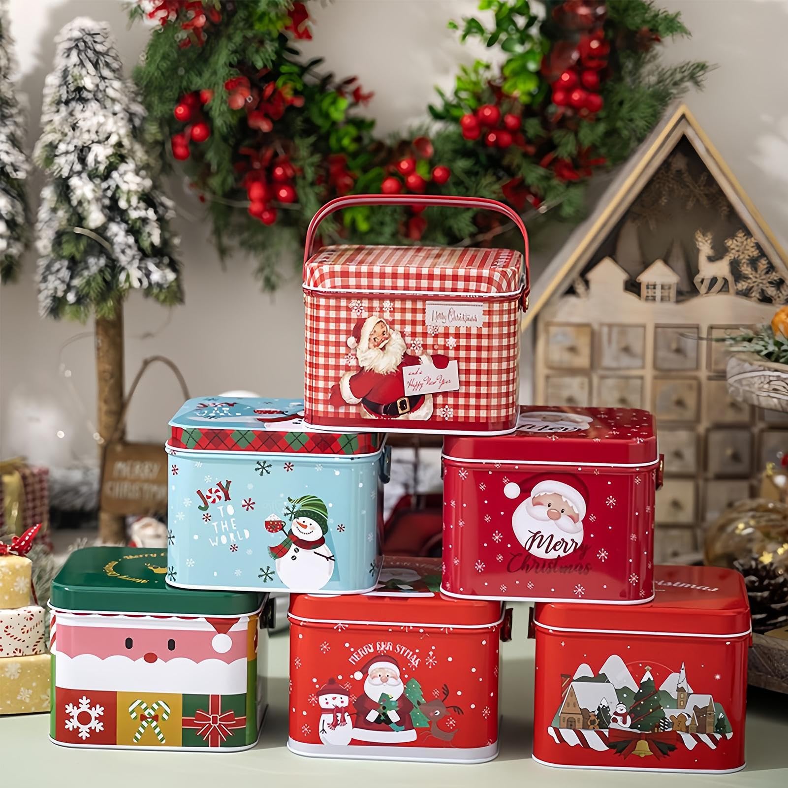 Generico Scatole Per Dolciumi Natalizi Riutilizzabile Natale 6 Pezzi | Lattine di Latta Vuote per Caramelle Per Feste Compleanno Capodanno Party Favori Caramelle Torte Artigianato Cioccolato
