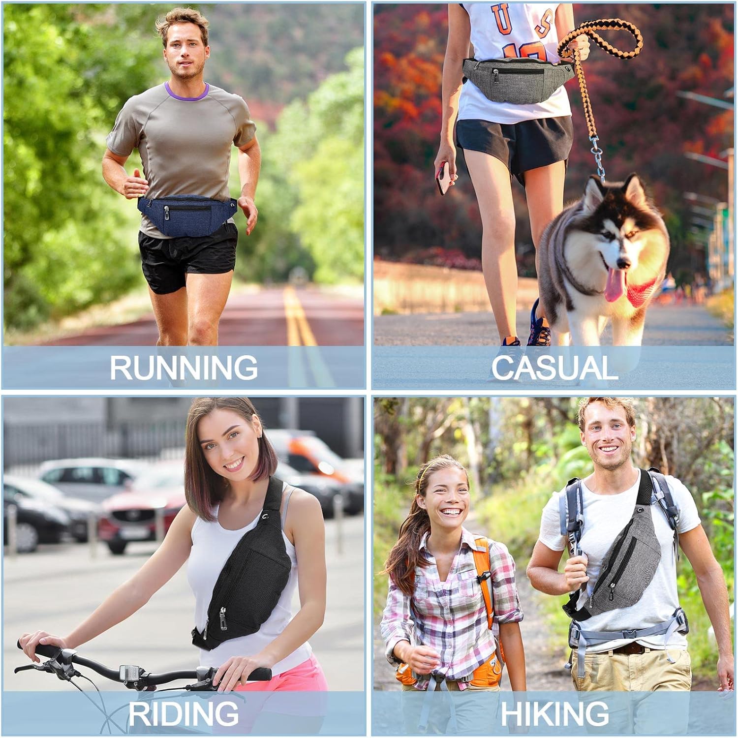 Amylove 9 Pcs Fanny Pack Bulk for Women Men with Adjustable Strap Waterproof Waist Packs for Travel Hiking Cycling Running Outdoor Sports(Black, Gray,Green,Classic Style) - Image 7