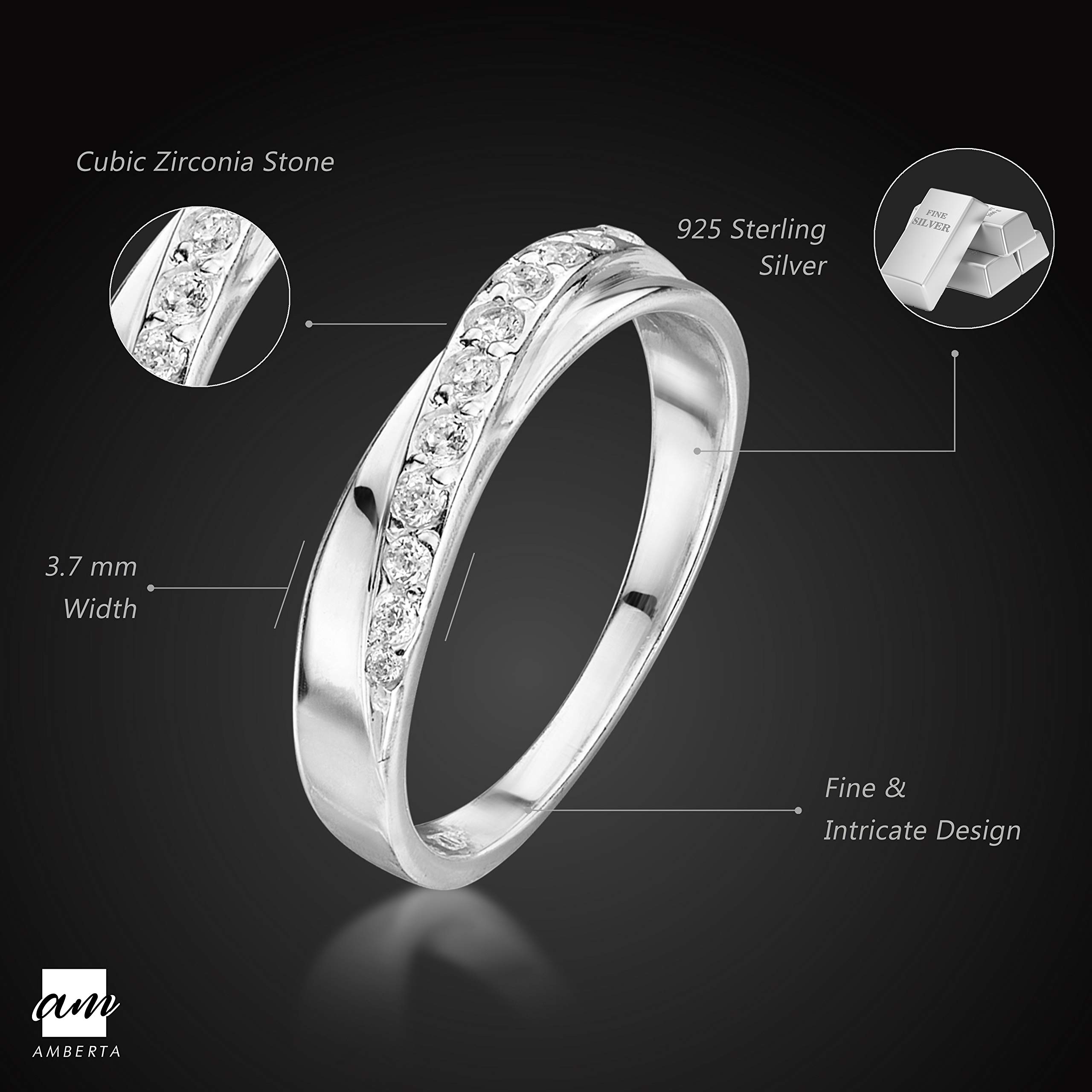Amberta Anillo para Mujer en Plata de Ley 925 Alianza con Diseño Cruzado e Incrustraciones de Circonitas