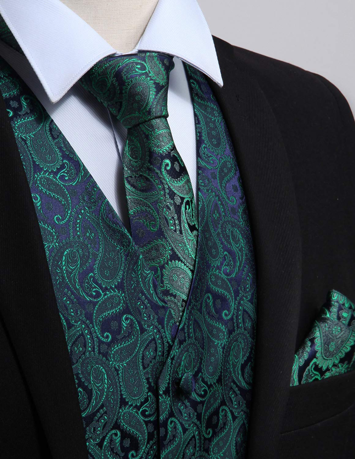 Enlision Gilet da Uomo Elegante Paisley Jacquard Gilet da Abito Cravatta e Fazzoletto Set per Festa Sposa