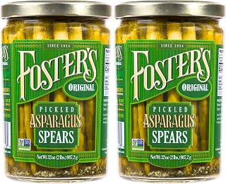 Foster's Pickled Asparagus Spears Original 32oz Jar 2-Pack - Gluten-Free Low-Calorie Snack, Preservative-Free Traditional Recipe 40+ Years
