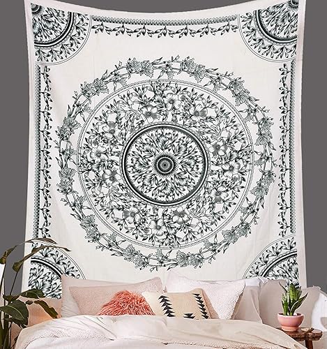Miniatura 2 de ANJANIYA Tapiz de mandala floral para colgar en la pared, tapiz indio para dormitorio, tapiz hippy, arte de pared psicodélico, hippie para colgar en