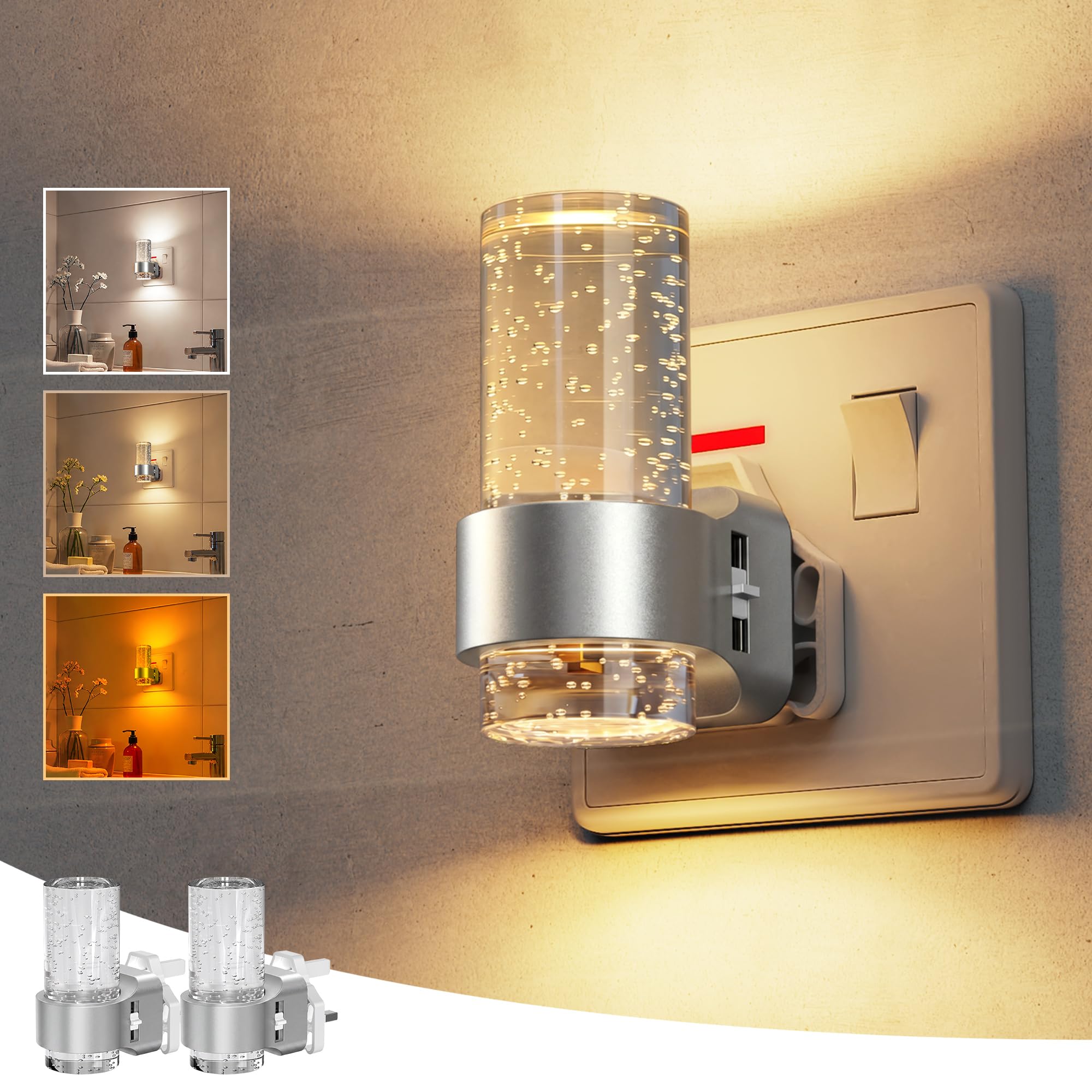 LOHAS-LED Night Light Plug in Wall, 1W Dimmable LED Nightlight with 3CCT