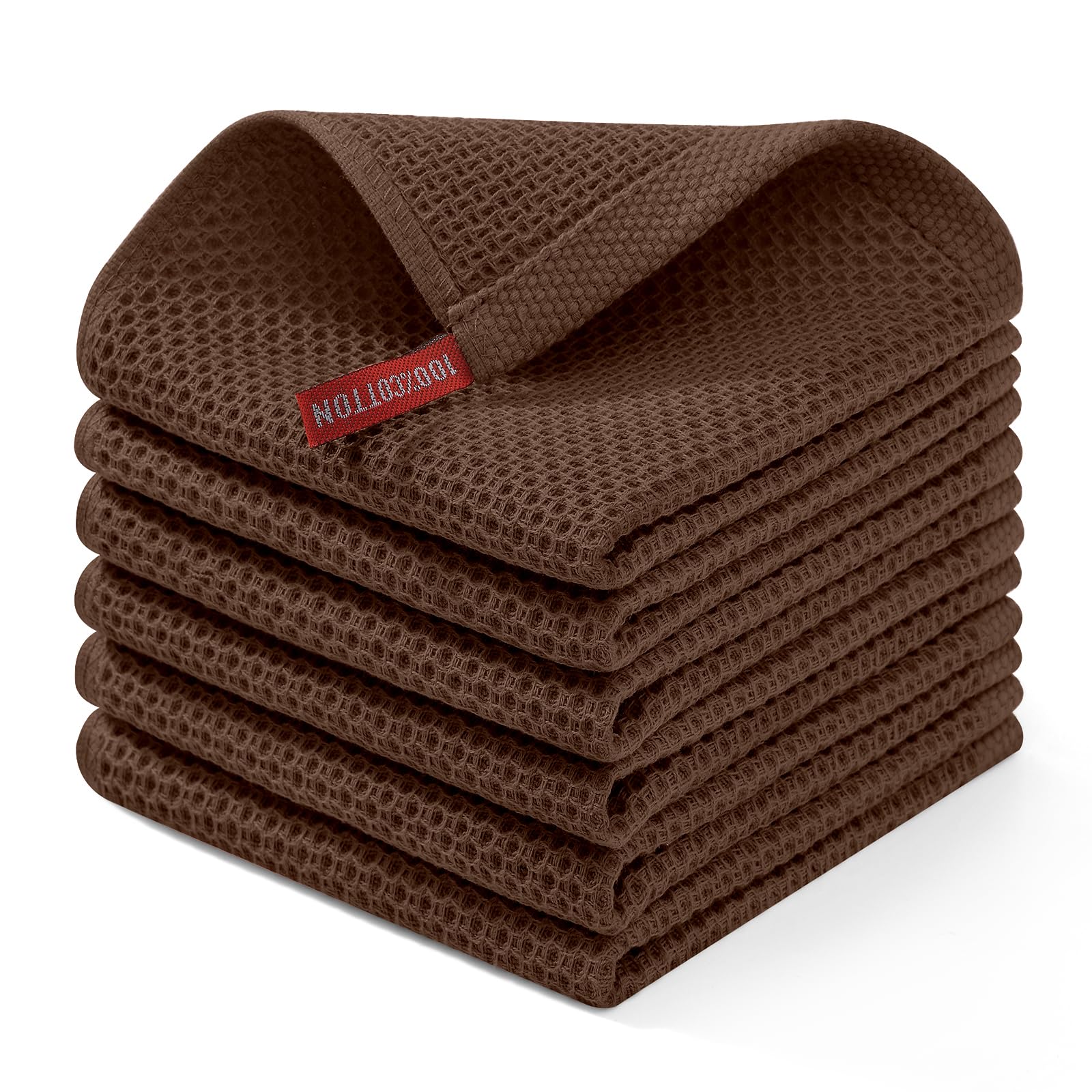 Homaxy 100% Cotton Waffle Weave Kitchen Dish Cloths 6-Pack, Coffee
