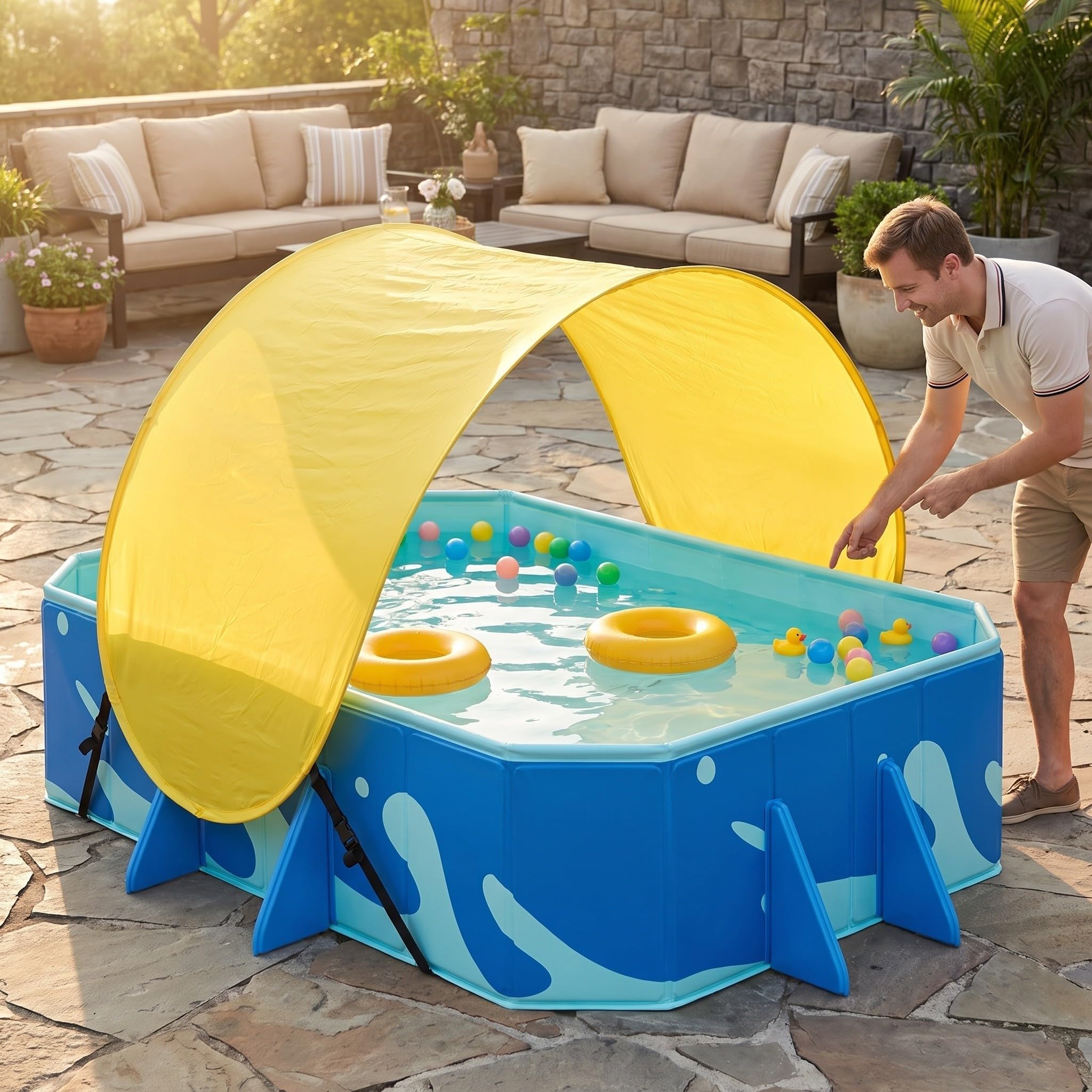 Cubierta para Piscina Infantil Perros de PVC Resistente al Clima Protección Solar Adecuado para Balcón y Gabinete Color Amarillo