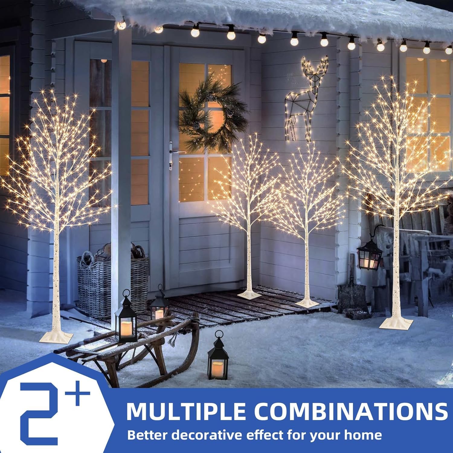 2er Pack Lichterbaum Lichterzweige mit 580 Warmweißen LEDs Groß Weihnachtsdeko Aussen mit Timer & Dimmfunktion Weihnachtsbaum für Weihnachten Hochzeit Geburtstag Party Wohnzimmer 1,5 + 1,8m