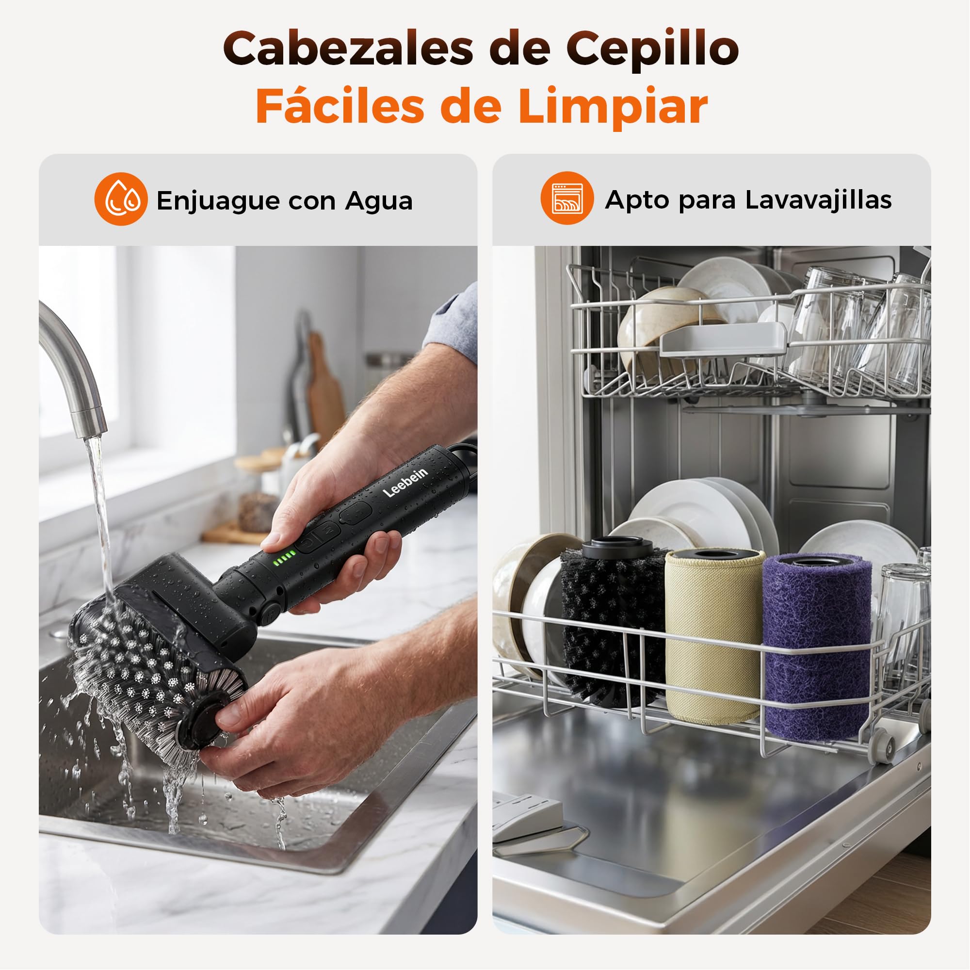 Leebein Cepillo Eléctrico para Barbacoa, 2026 Cepillo Electrico Limpieza Hogar 3 Velocidades & Ángulo Ajustable con 3 Cabezas, 150 Min de Autonomía, Resistente al Agua y Altas Temperaturas