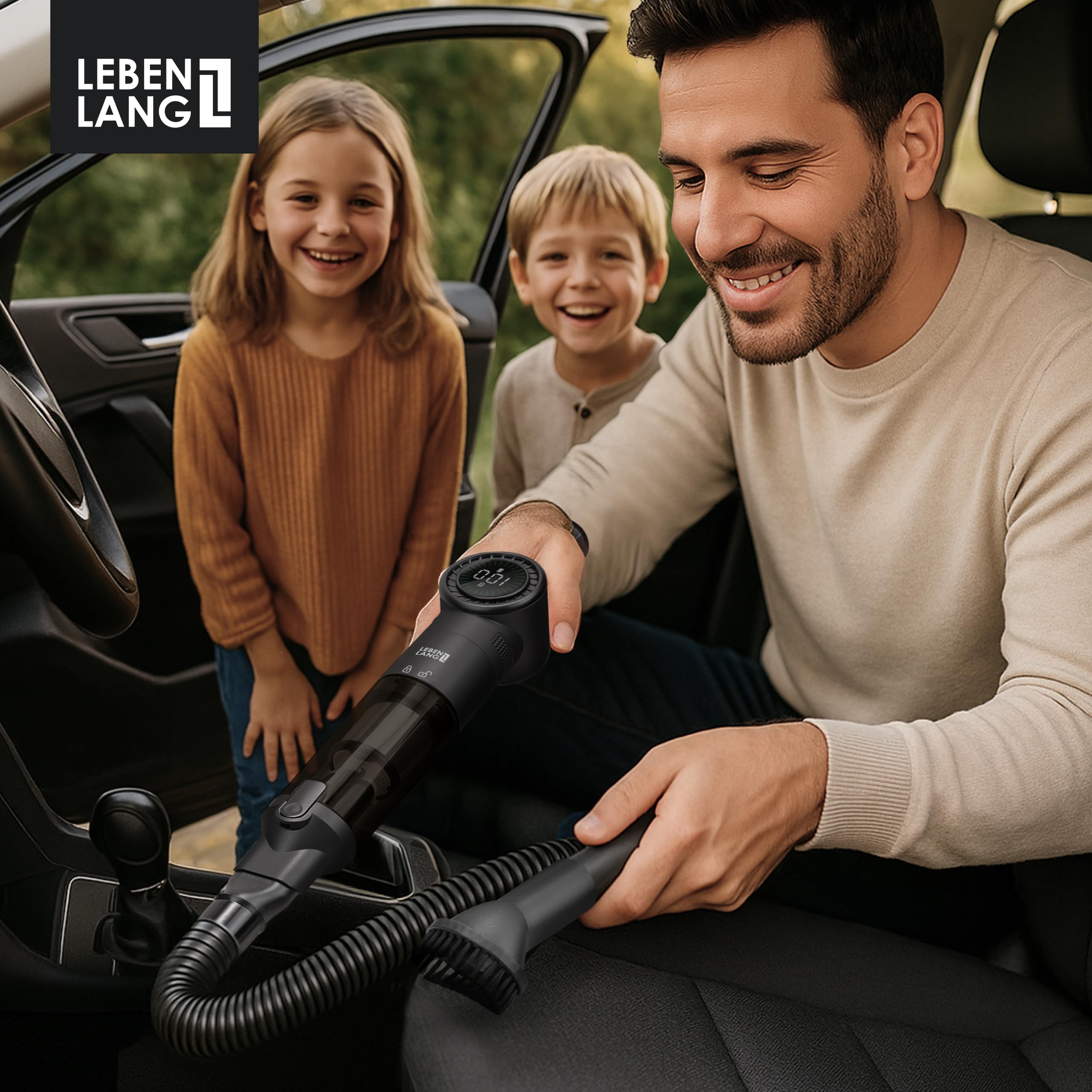 LEBENLANG Aspirador de Mano Potente 17000PA - Incl. Potente batería Recargable & Soporte con función de Carga I Aspirador Coche Aspiradora de Mano sin Cable Coche Sofa aspiradoras