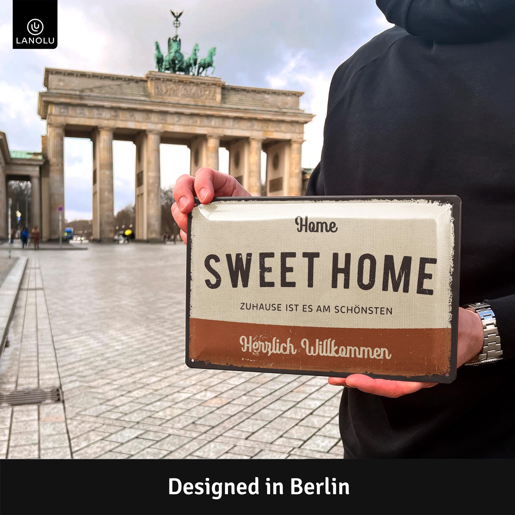 LANOLU Retro metalen bord HOME SWEET HOME, Herzlich Welkom, Home ist es schönste, Vintage Deco Metalen bord voor de tuin, voordeur of favoriete plek, borden met spreuken 20x30 cm LANOLU Retro metalen bord HOME SWEET HOME, Herzlich Welkom, Home ist es schönste, Vintage Deco Metalen bord voor de tuin, voordeur of favoriete plek, borden met spreuken 20x30 cm