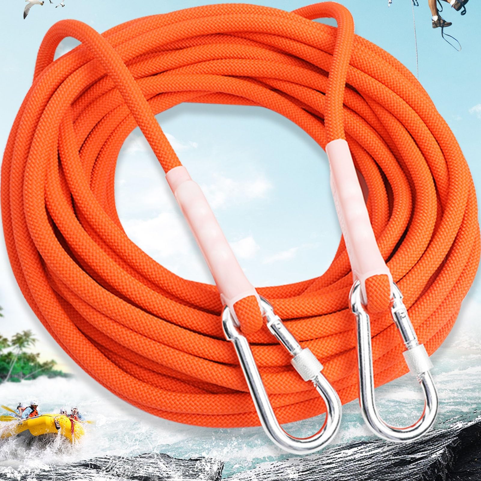 GUODDM Outdoor Rock Climbing Net, Nylon Webbing Rope With 2 Triangular, Portable Hooks High-altitude Work Safety, Standard Rescue Escape And Special Rescue, For More Than 1000kg(8mm/30m)