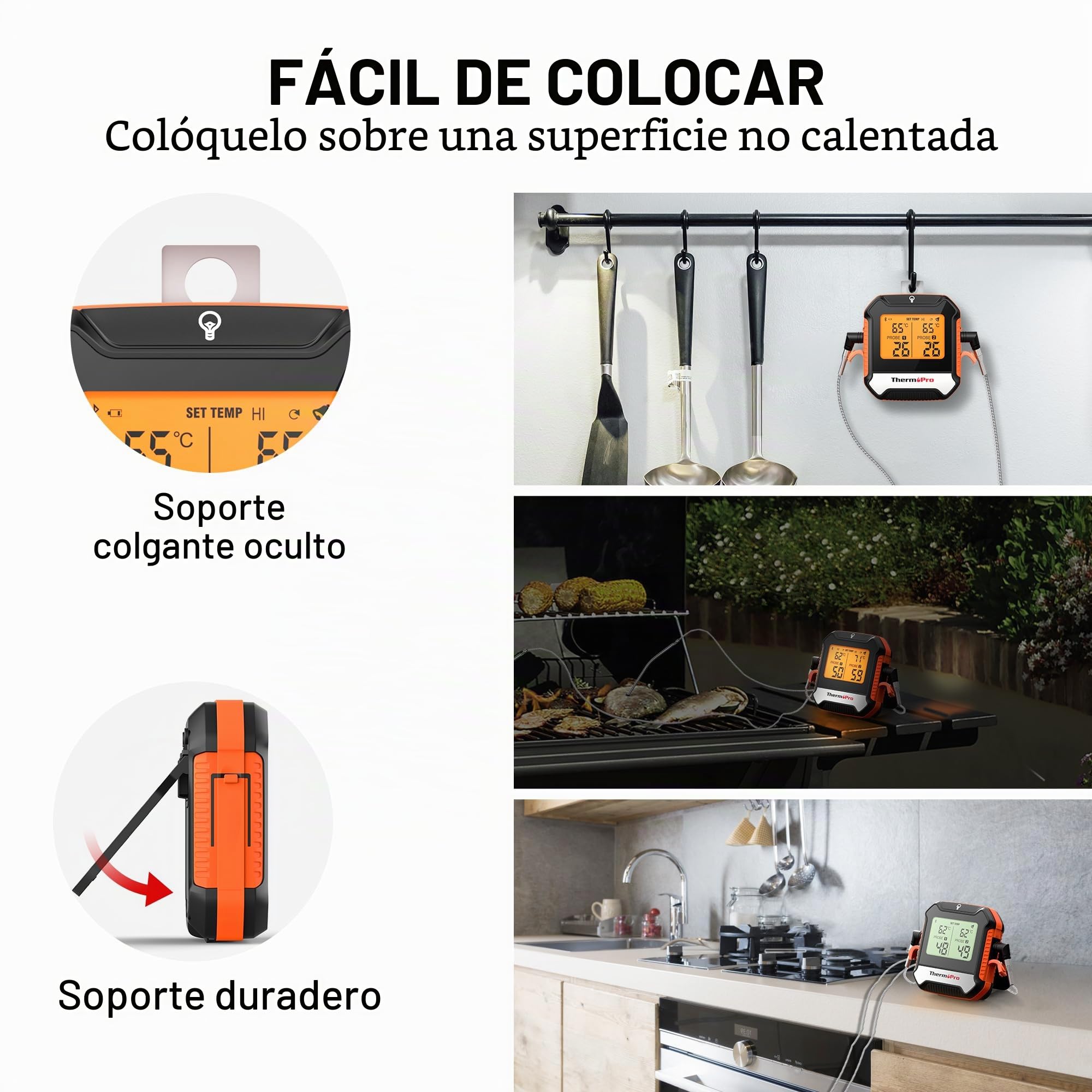 ThermoPro TempPro TP904 Termómetro Digital Para Carne, Control Remoto Bluetooth Termómetro de Cocina Recargable con Aplicación Inteligente, Sondas de Temperatura Duales Aptas Para Alimentos Para Horno