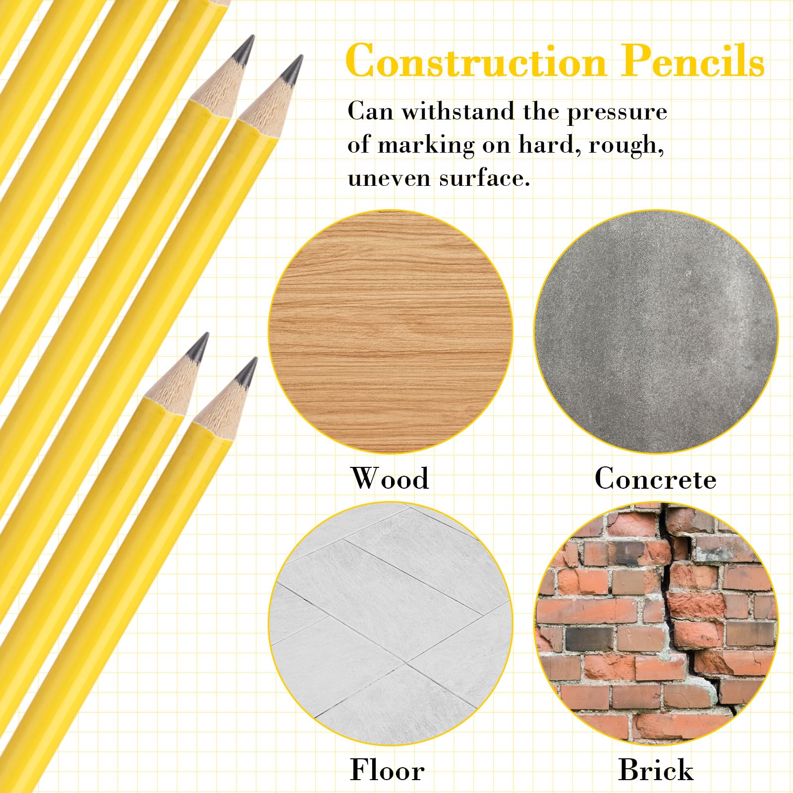 Fainne Lot de 48 crayons ronds géants en bois avec noyau noir pour charpentiers, travailleurs du bâtiment, encadreurs, débutants, étudiants, enseignants, projet de bricolage (jaune, rond)