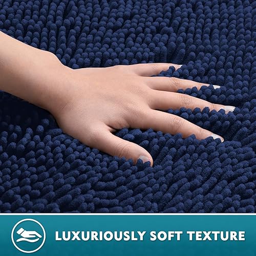 Miniatura 35 de Juego de 3 alfombras de baño extrasuaves y absorbentes, alfombras de baño de felpilla, alfombra de felpa antideslizante, juego de baño con alfombras