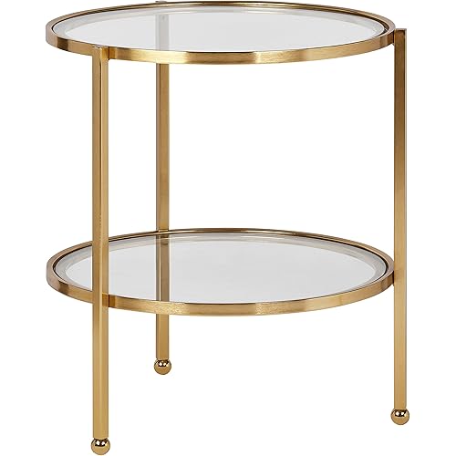 Amazon Brand – Rivet Modern Round Metal Coffee Table, 18.5"H, Gold and Glass