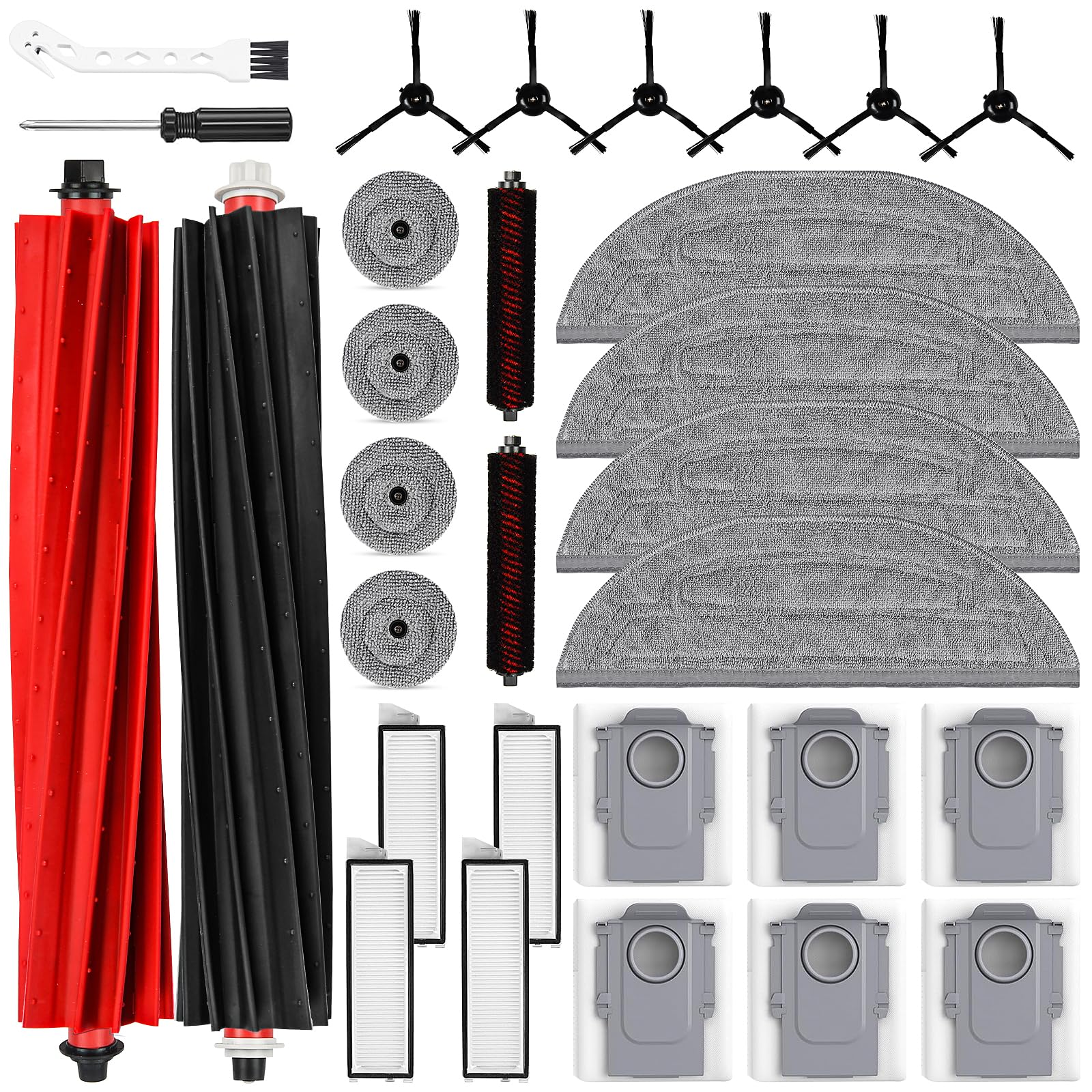 30 Pack Accessories Set for Roborock S8 Max/MaxV Ultra Robot Vacuum, 1 Pair Main Brushes, 2 Self-Cleaning Brush, 6 Side Brushes, 4 Filters, 4 Round Mop Pads, 4 Long Mop Pads, 6 Dust Bags, 2 Tools 30 Pack S8 MaxV Ultra Accessories