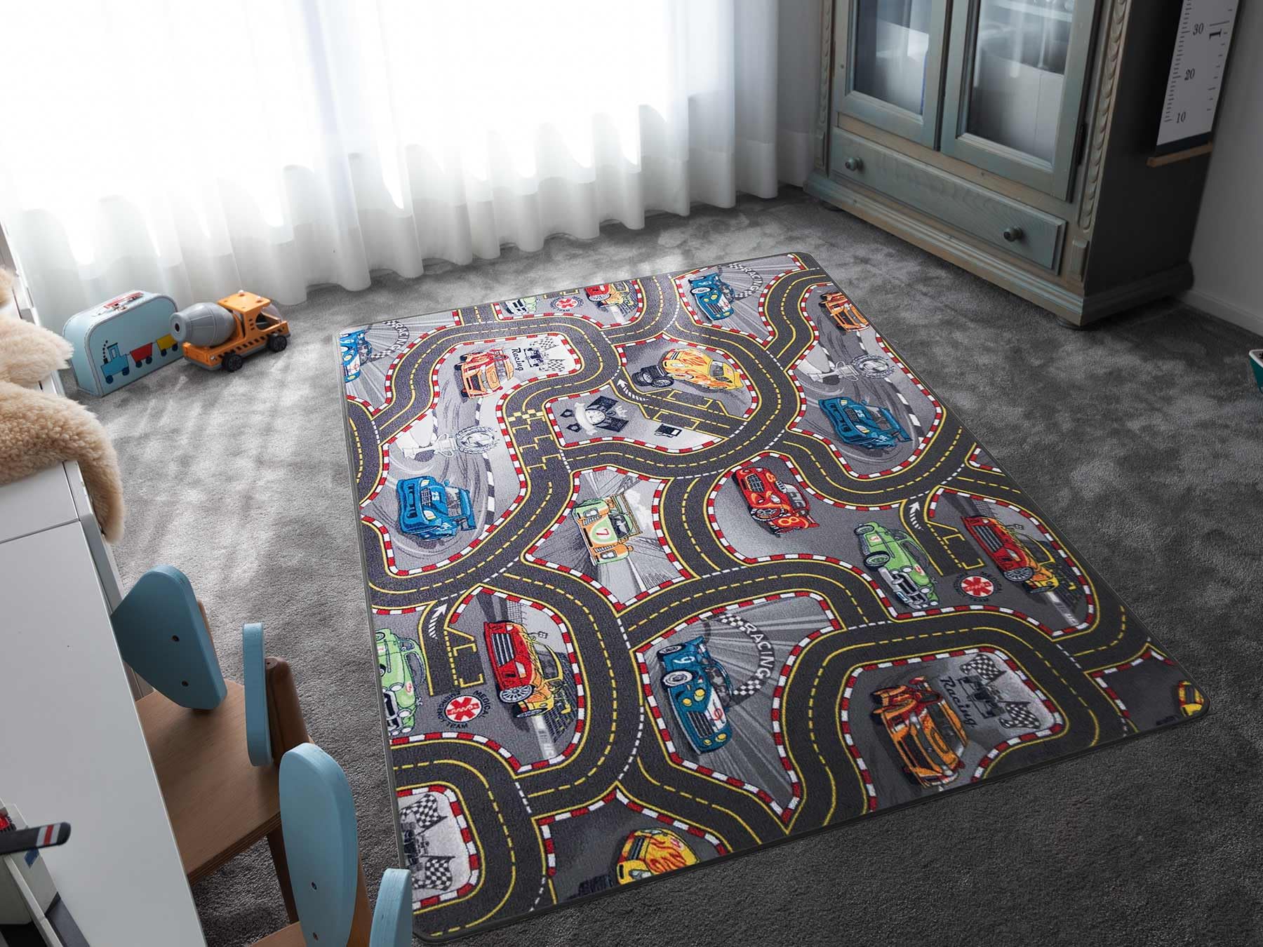 Primaflor Kinderteppich Cars 140x200 cm | Interaktiver Teppich mit Straßendesign, Made in Europe | Ideal für Jungen & Mädchen im Kinderzimmer
