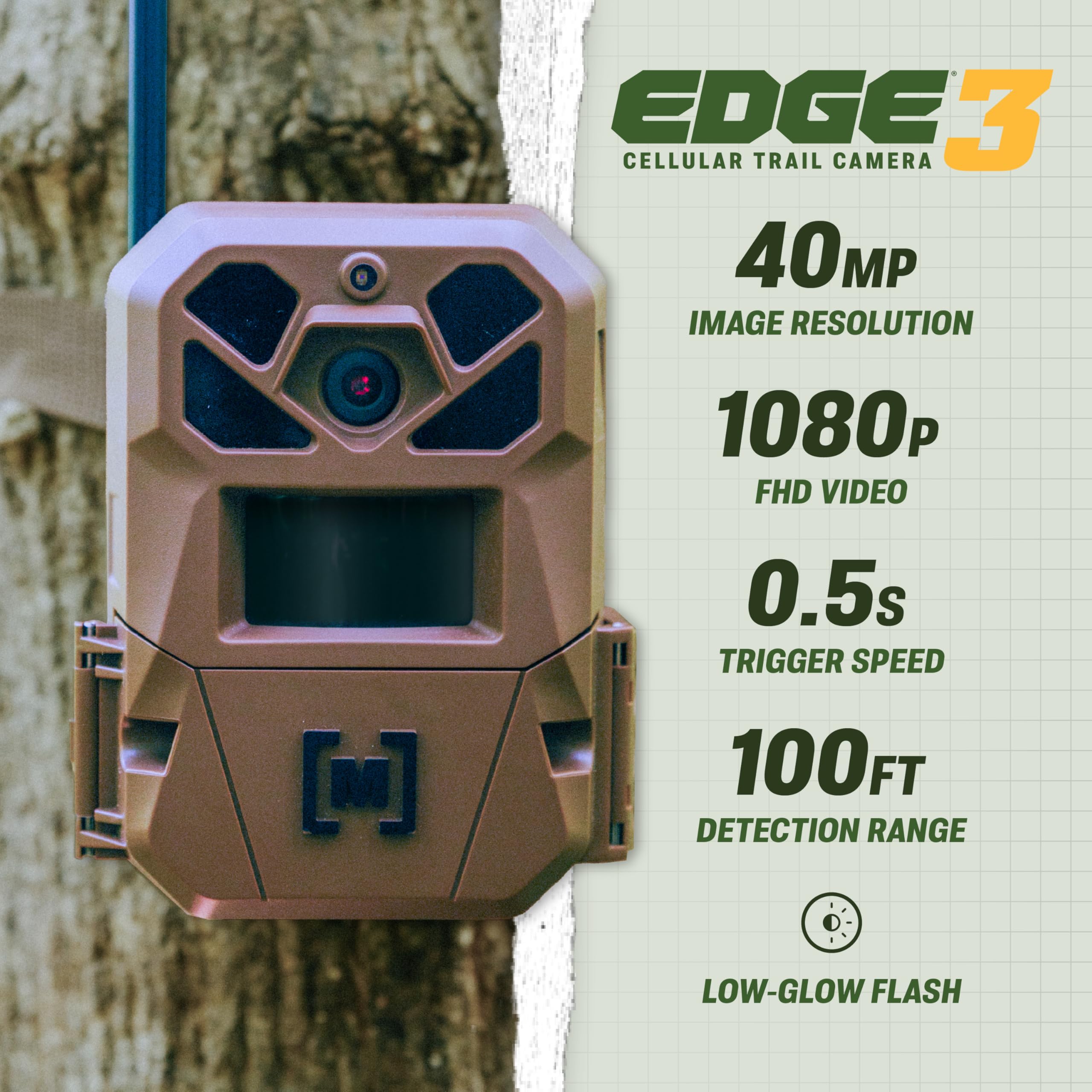 Moultrie Edge Cellular Trail Camera with Solar Kit 40MP HD Photo  Capture 1080p Low-Glow Flash GPS Multi-Carrier Auto-Connect Built-in