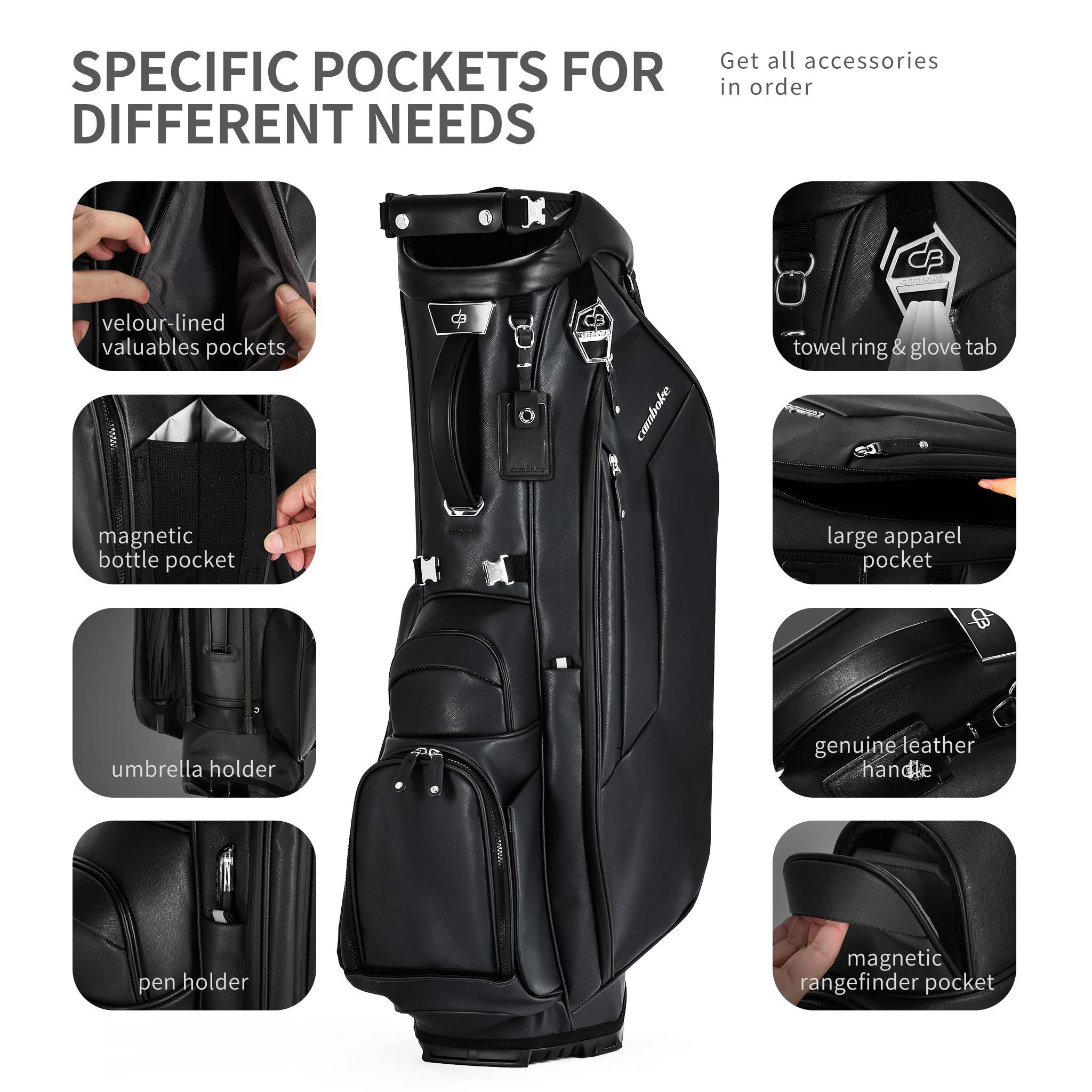 Amazon.com : Camboke Luxury PU Leather Golf Stand Bag, 4-Way Full