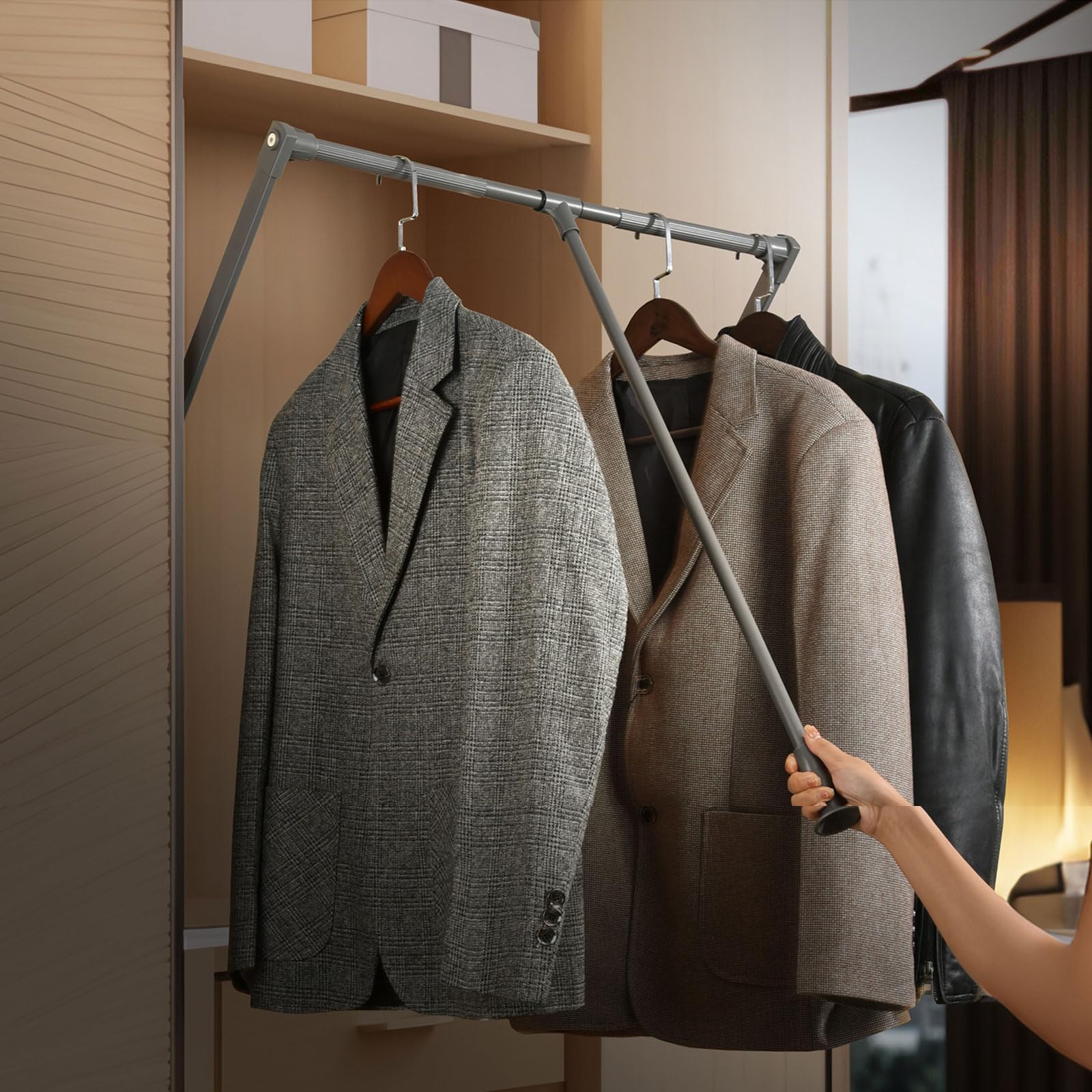 AYCDL Pull-Down Clothes Rail for Wardrobe And Closet Clothinge, Adjustable Telescopic Lift with Soft Return, Double Buffer Damper, More Labor-saving, 660-890mm,Grey,G,Grey-510