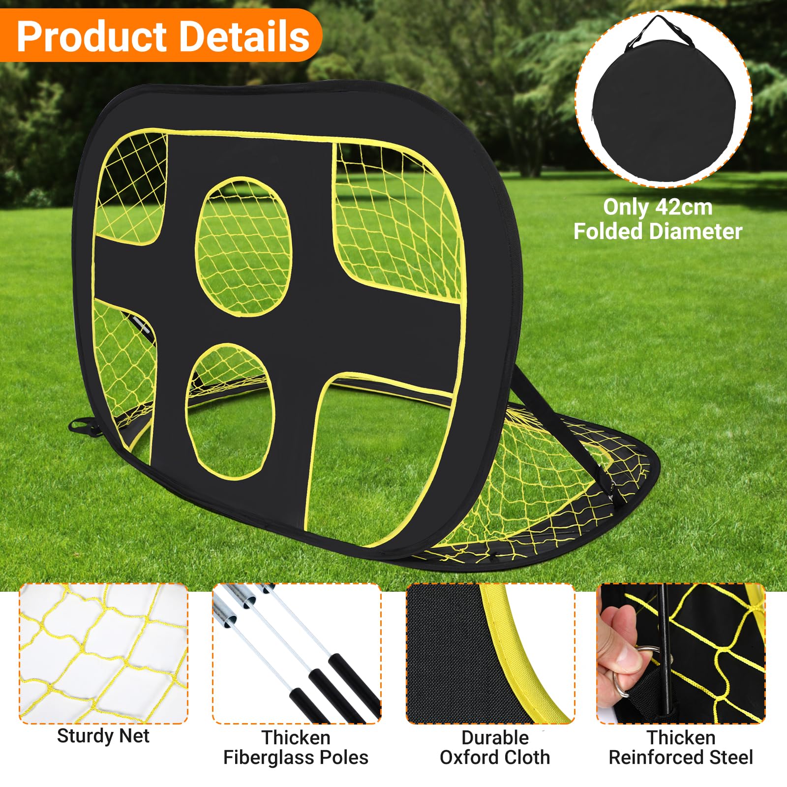 Fussballtor für Garten Kinder - 2-in-1 Pop-Up Faltbar Fußballtor Inklusive Tragetasche für Zuhause, Garten und Outdoor, Inklusive 6 m Koordinationsleiter (12 Sprossen) & 10 Markierungshütchen
