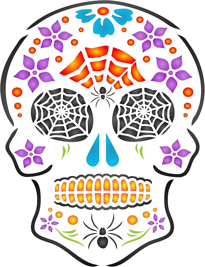 Halloween Sugar Skull Stencil, 8 x 10.5 inch (M) - Day of The Dead Décor Stencils by Craft KREATIVELY