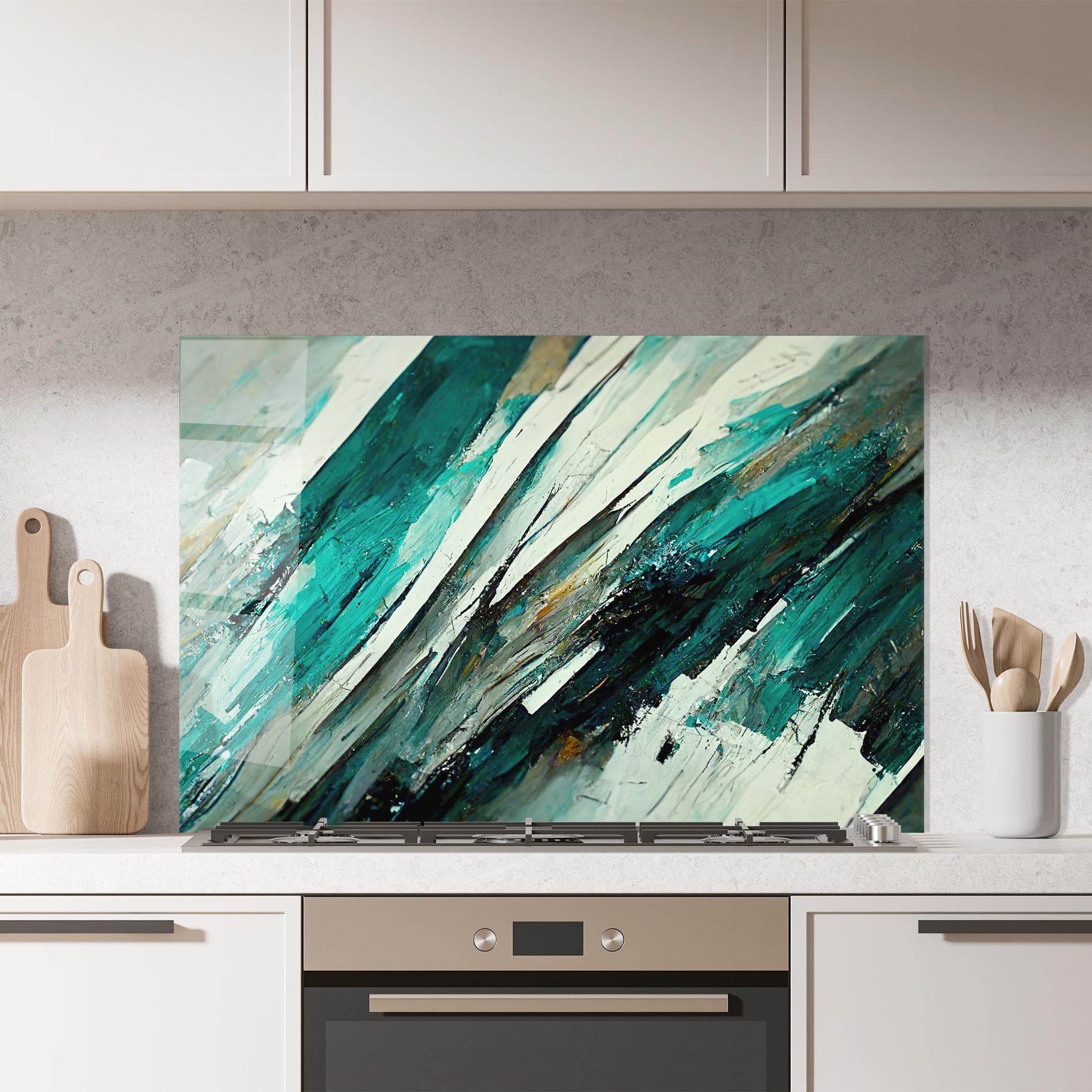 ARTHUB® Crédence de Cuisine en Verre 70x100 cm, Abstract Green Artwork | Protection Contre Les éclaboussures, Revêtement Mural en Carreaux, Plaque en Verre, Verre trempé, Abstrait, Art Abstrait