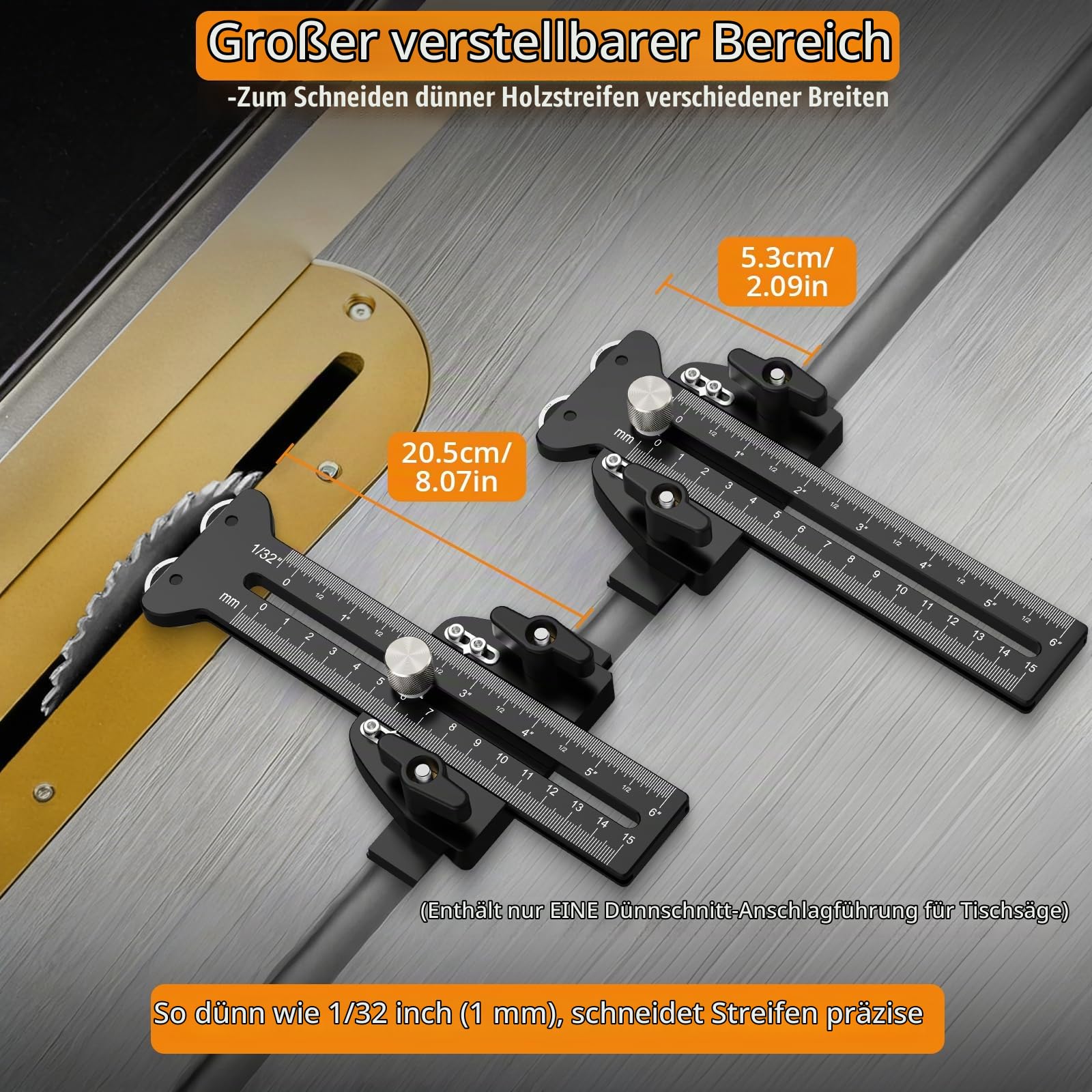 Neoteck Tischkreissägenführung Fräsanschlag Sägeanschlag 150mm mit Doppelrollen-Rücklaufsperre 9,5 x 19mm T-Nuten Holzbearbeitungswerkzeuge für Tischkreissäge, Bandsäge, Frästisch