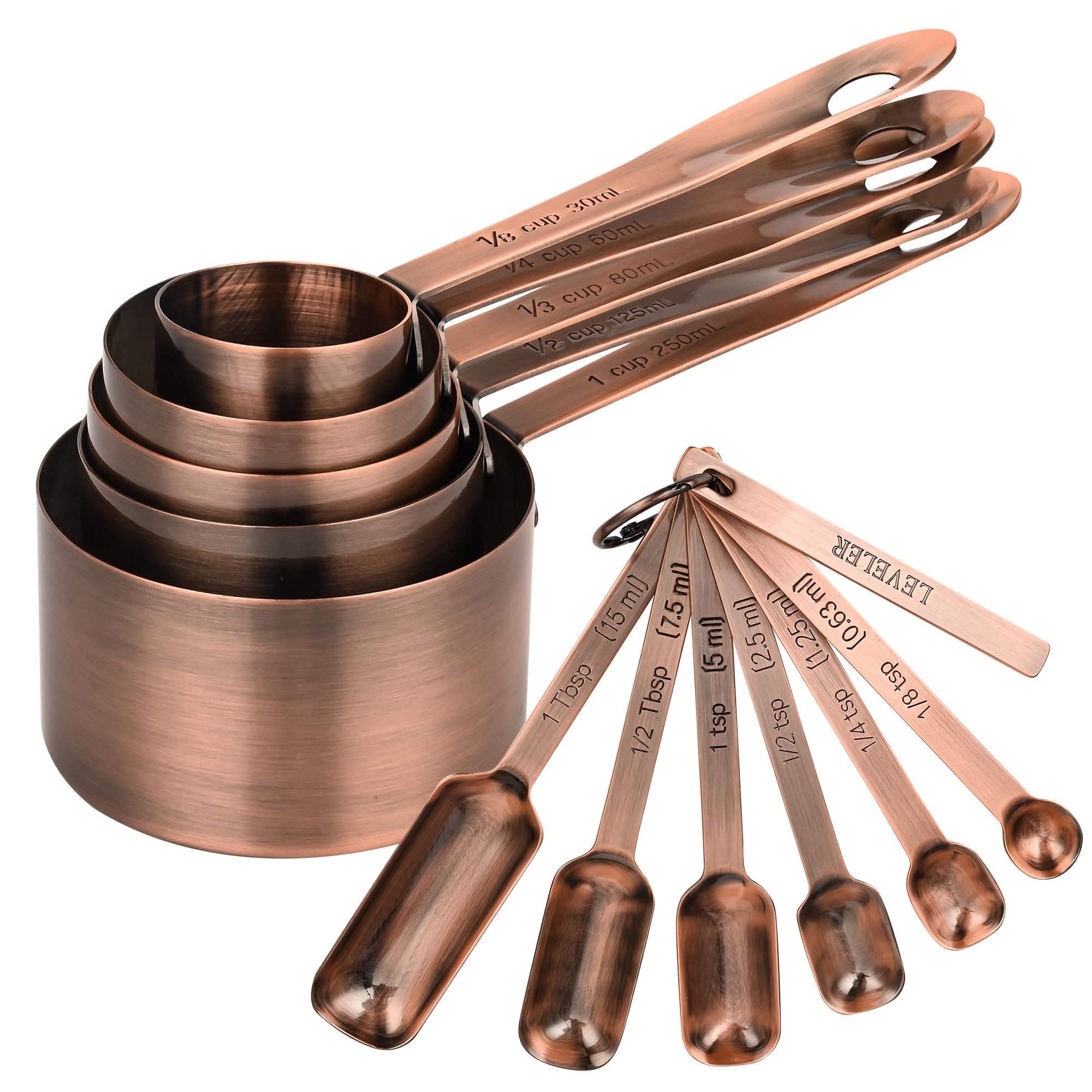 IFFMYJB Copper Plate Measuring Cups and Spoons Set of 12, Copper Measuring Cups and Spoons Set with Leveler, Stainless Steel Measuring Spoons & Cups for Dry & Liquid Ingredients During Kitchen&Baking